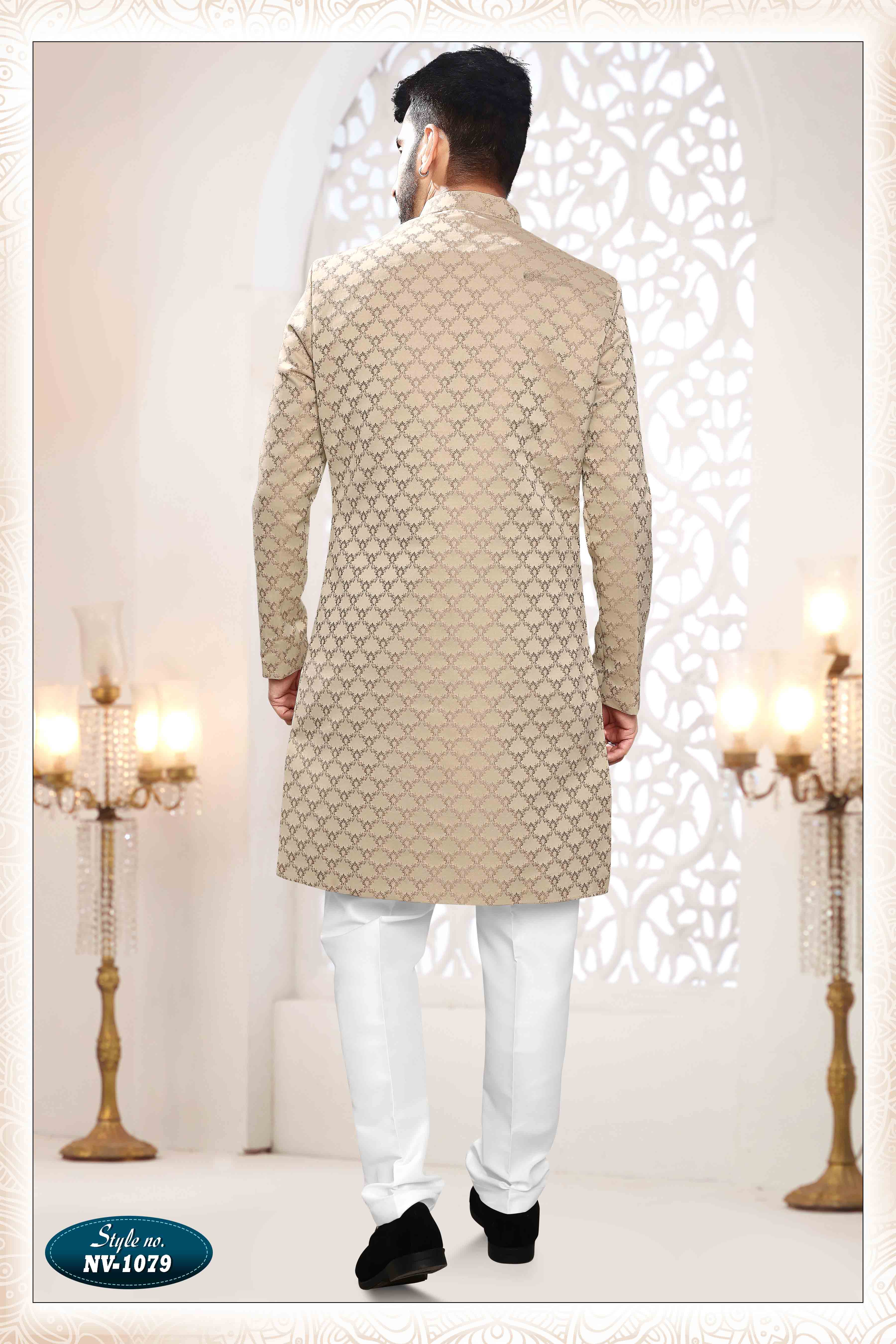 Woven Art Silk Jacquard Sherwani in gold