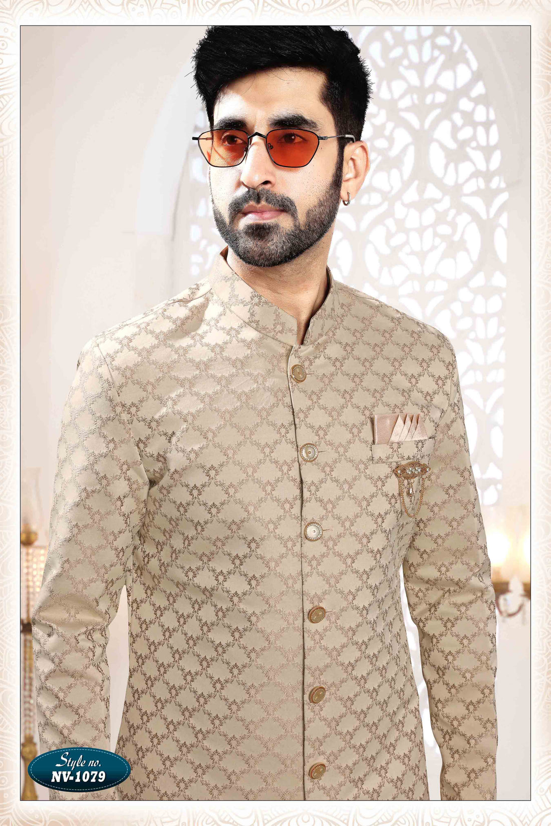 Woven Art Silk Jacquard Sherwani in gold
