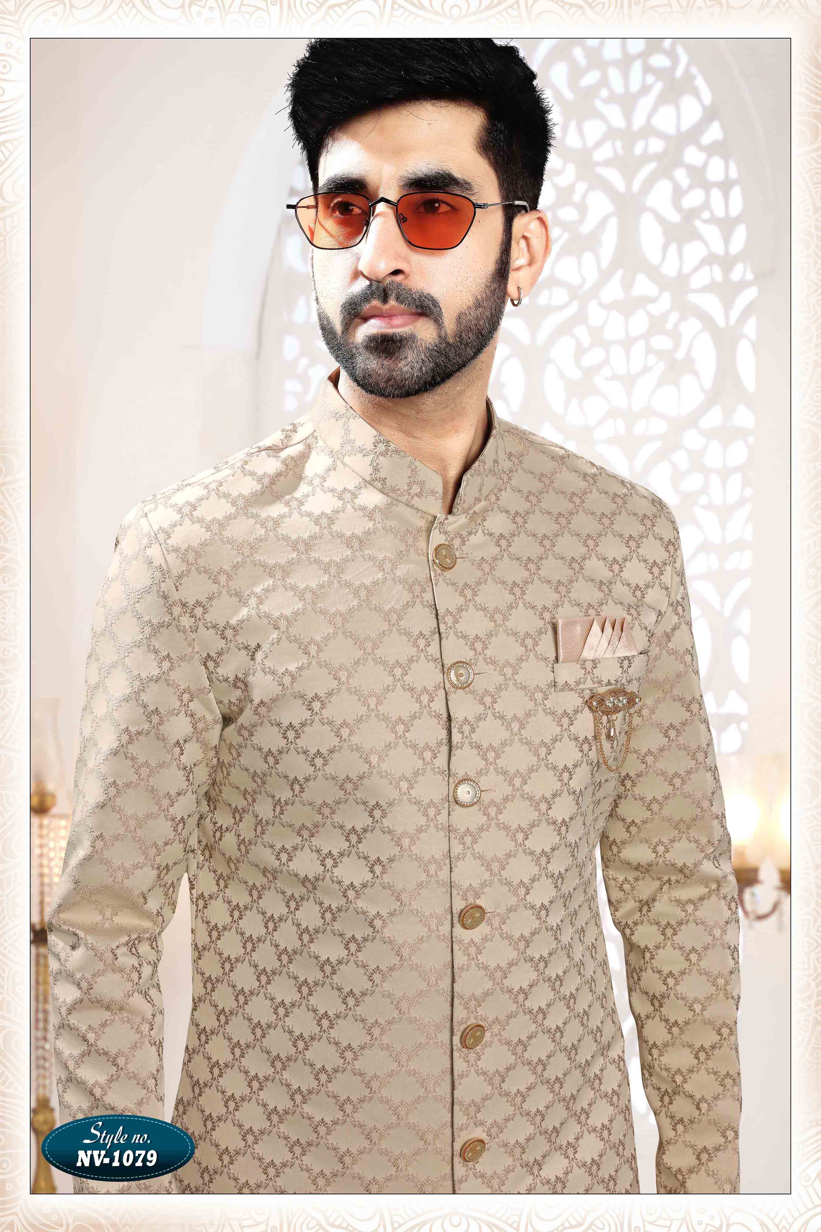 Woven Art Silk Jacquard Sherwani in gold