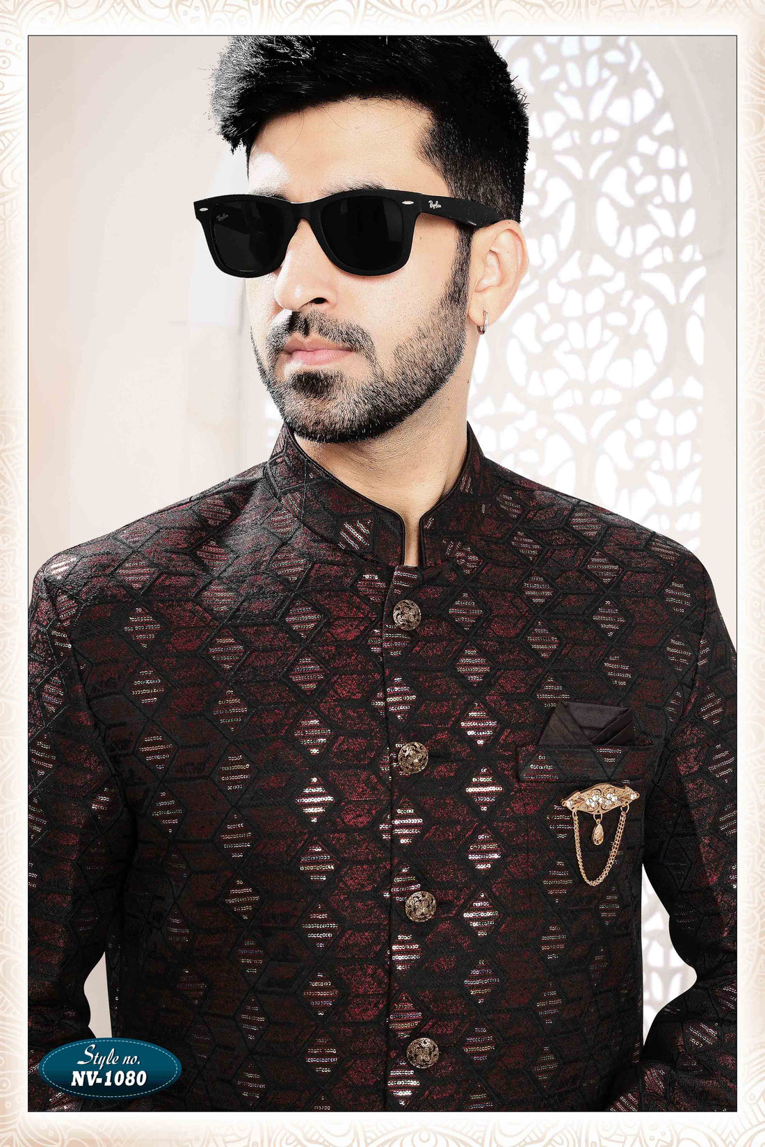 Woven Art Silk Jacquard Sherwani in maroon