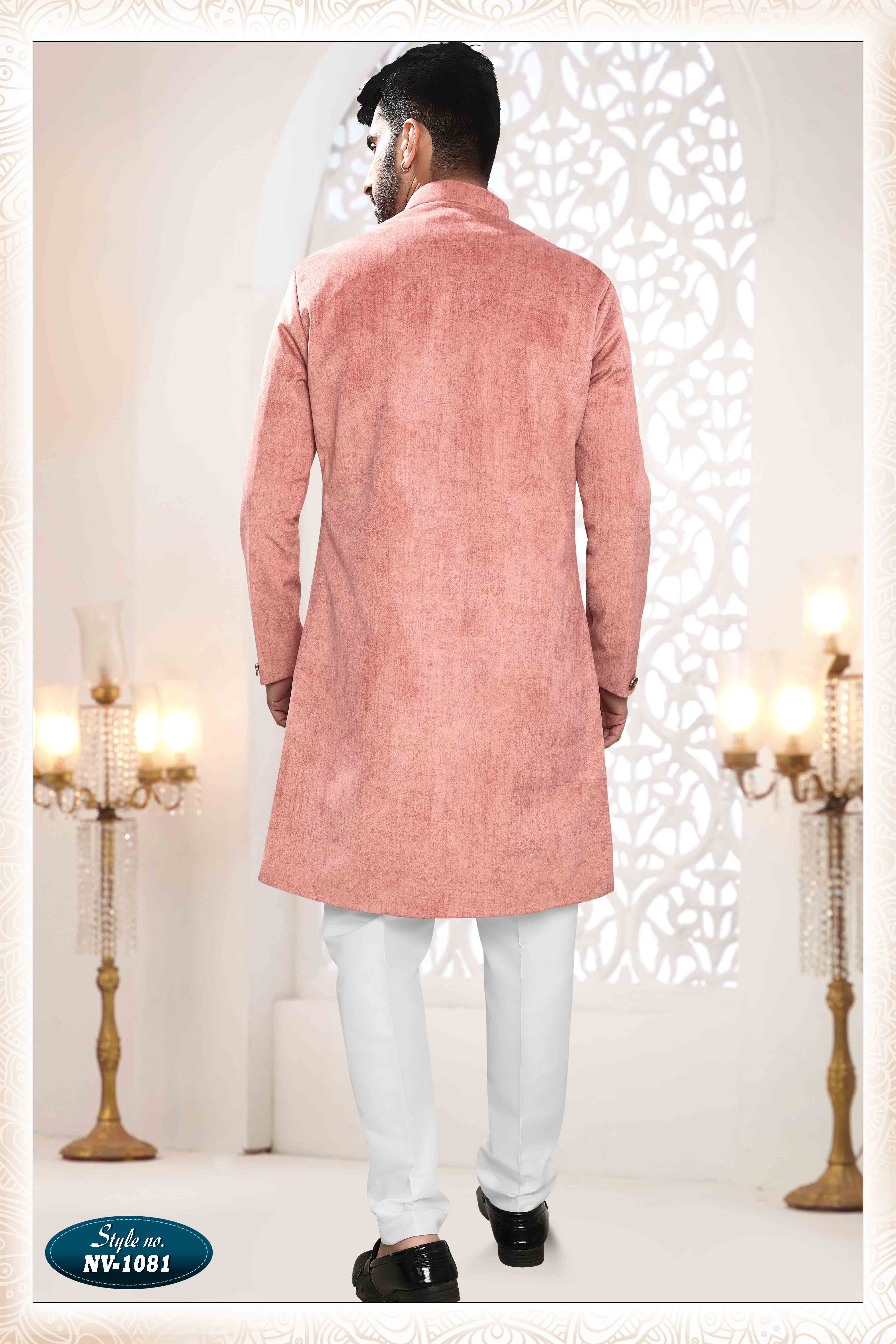 Suede Velvet Shervani In Pink