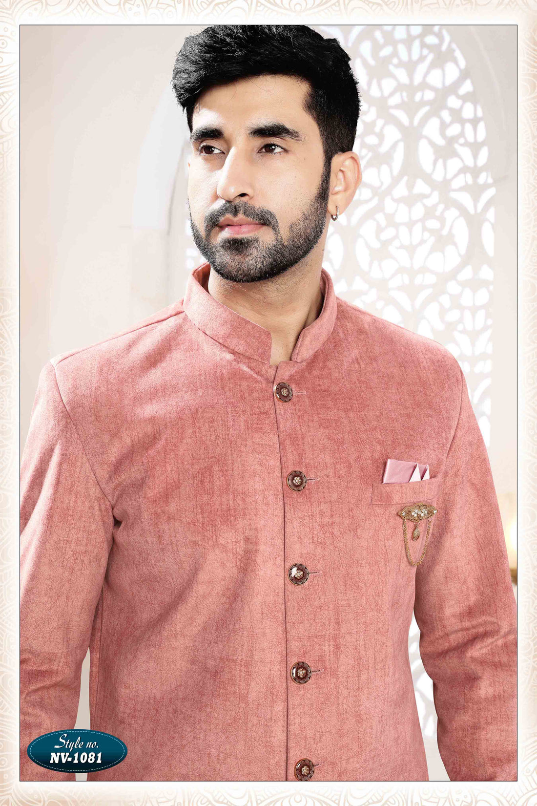 Suede Velvet Shervani In Pink