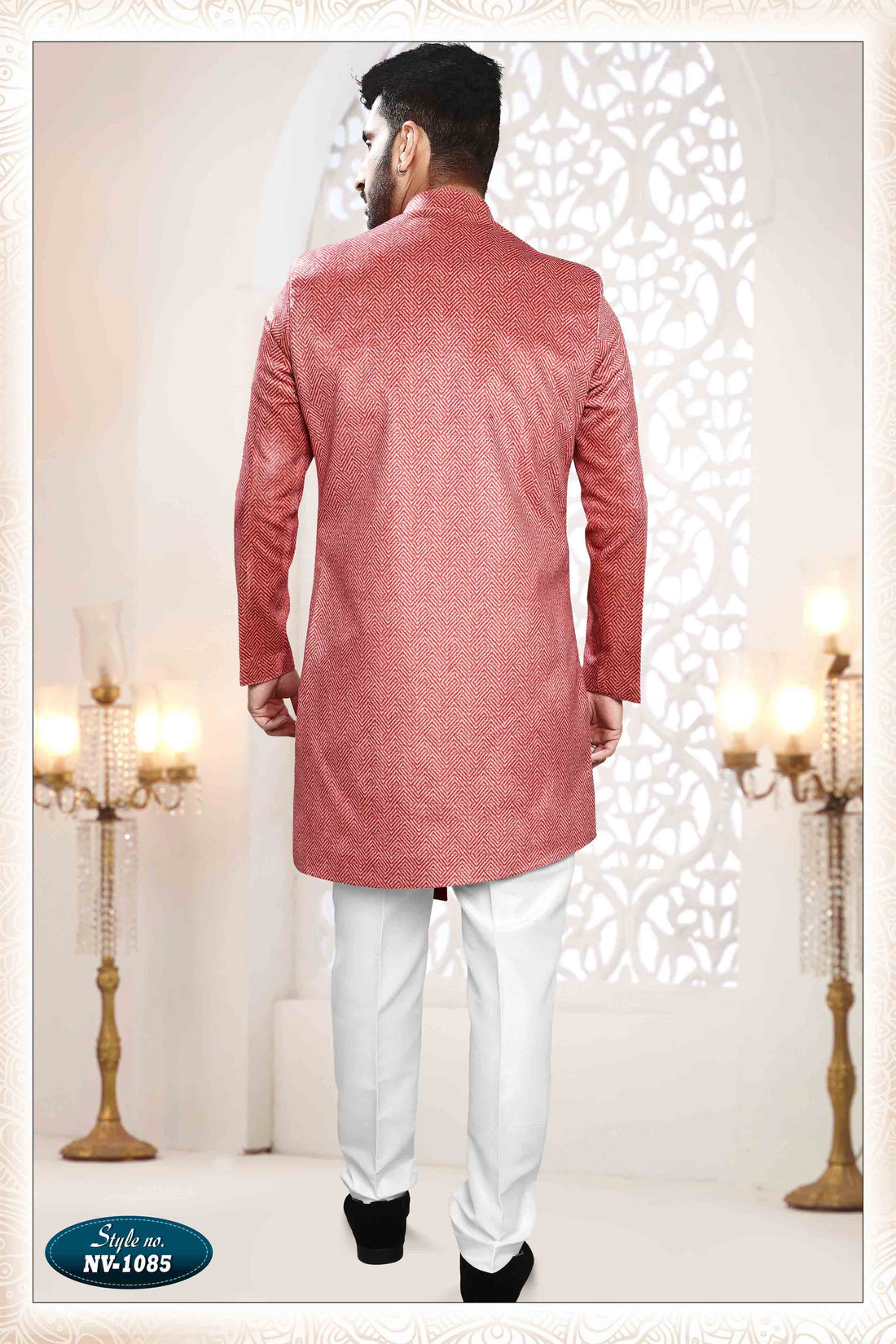 Suede Velvet Shervani In Red