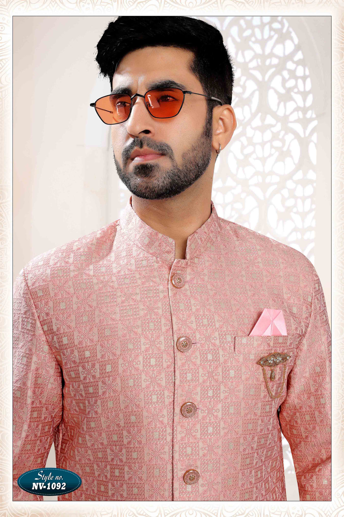 Woven Art Silk Jacquard Sherwani In Pink