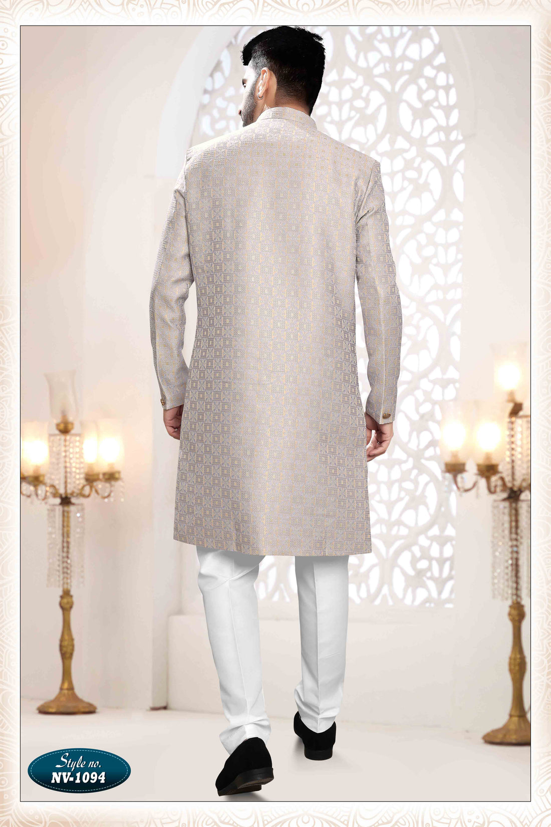 Woven Art Silk Jacquard Sherwani In Blue