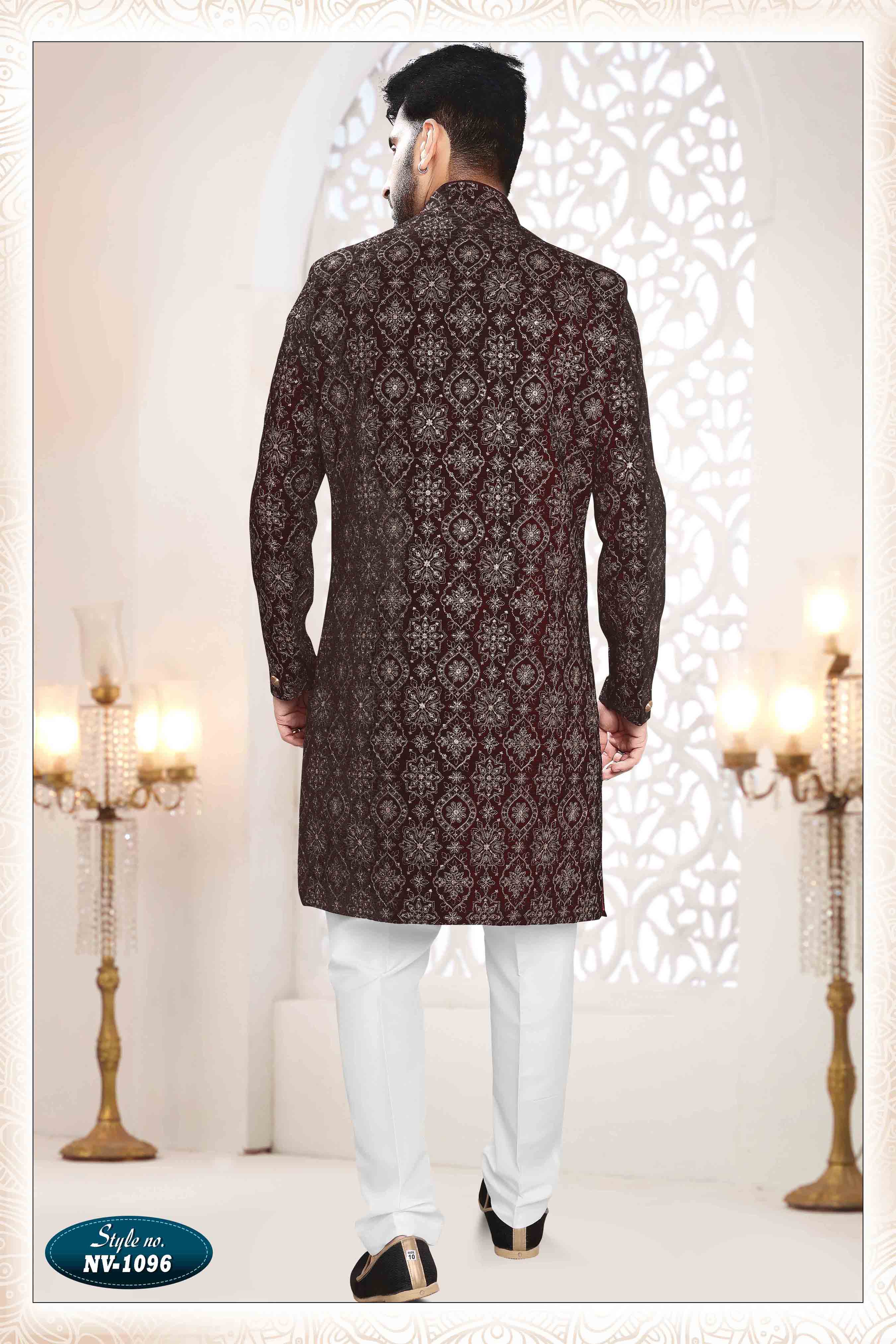 Velvet Sherwani In Maroon