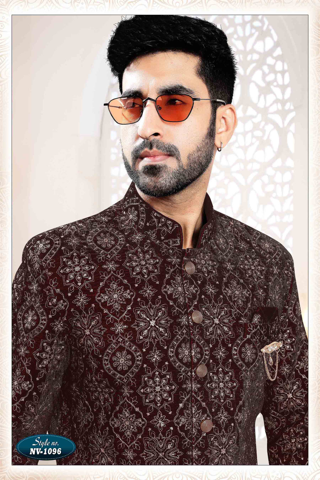 Velvet Sherwani In Maroon