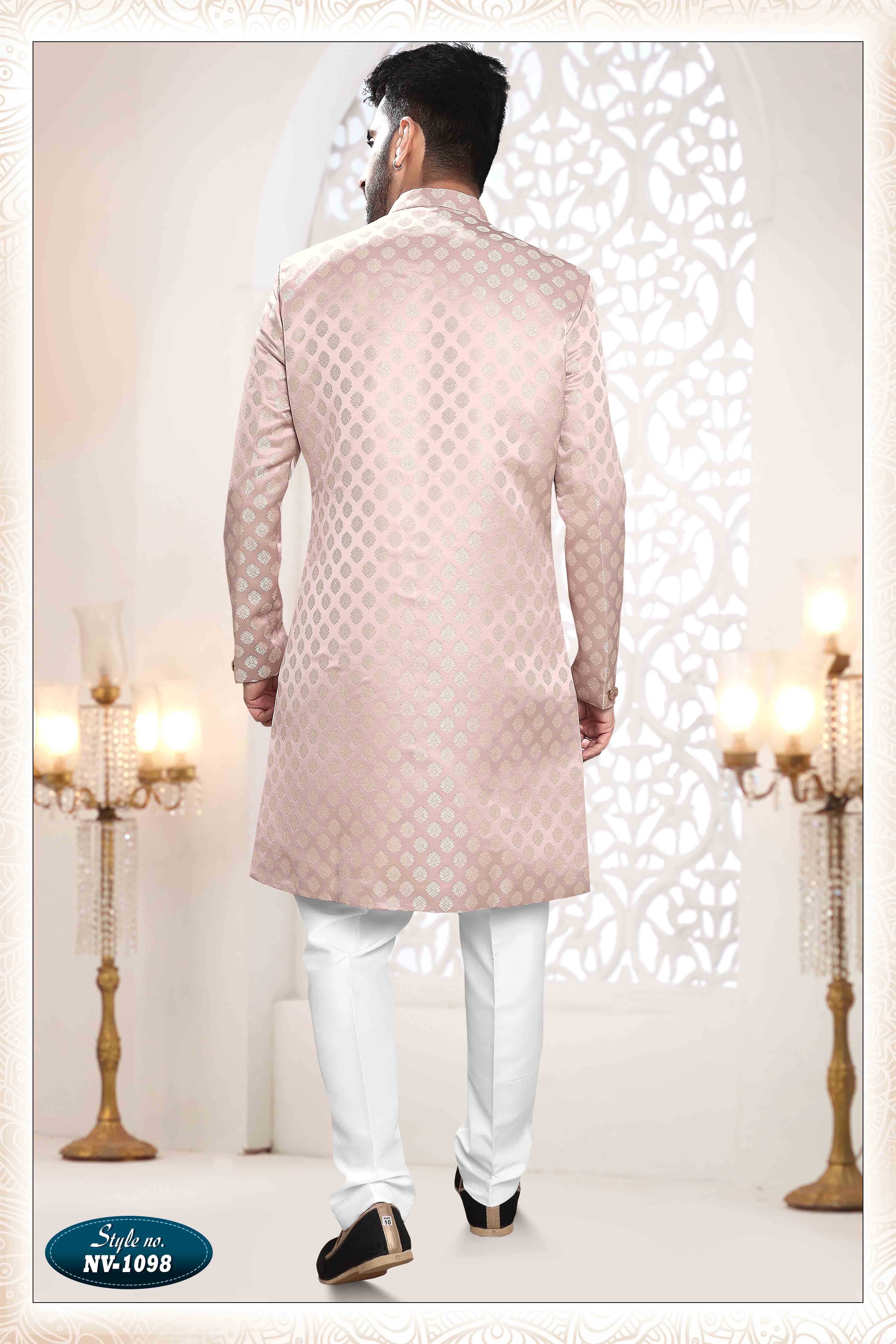 Woven Art Silk Jacquard Sherwani In Pink