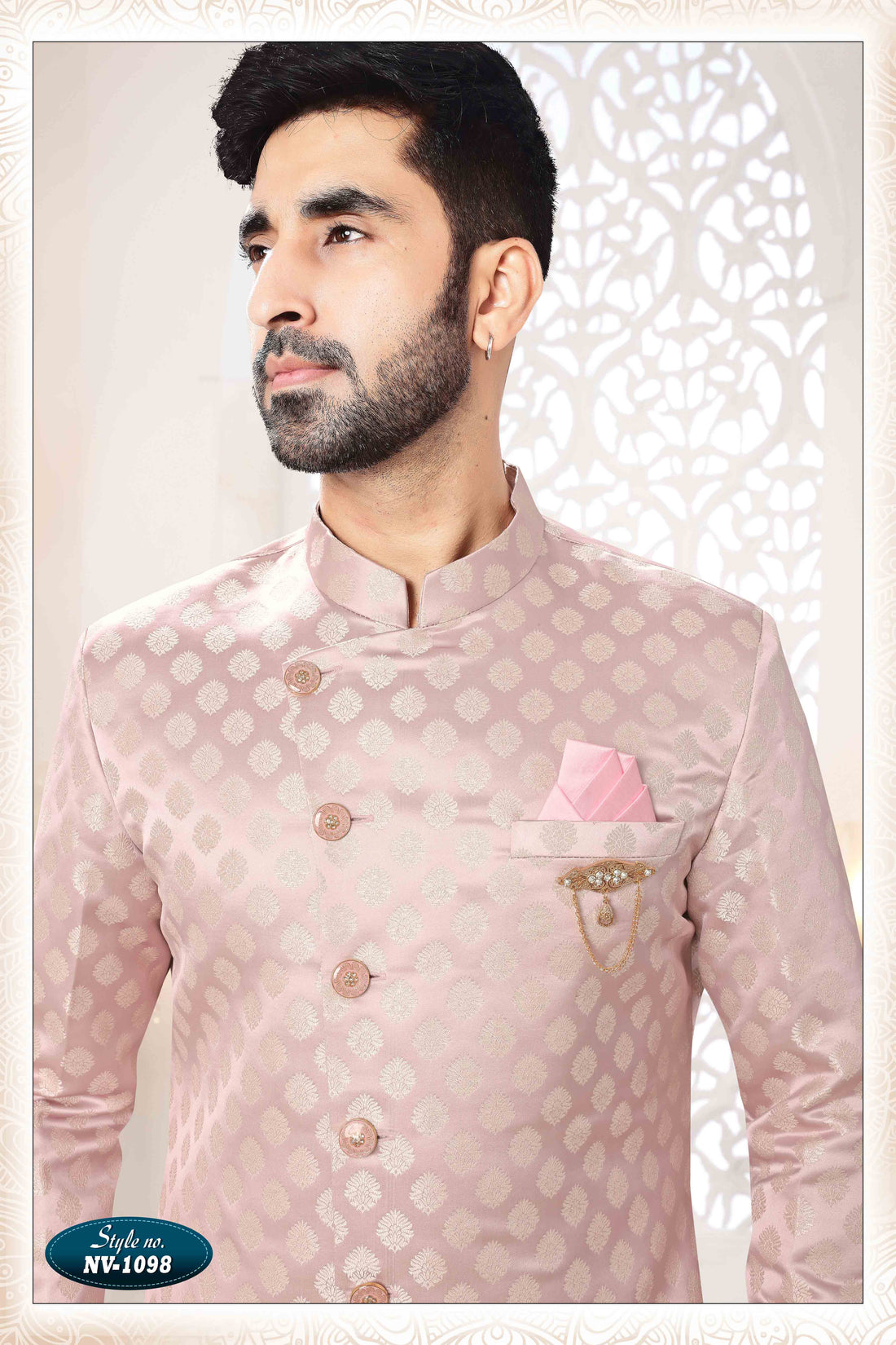 Woven Art Silk Jacquard Sherwani In Pink