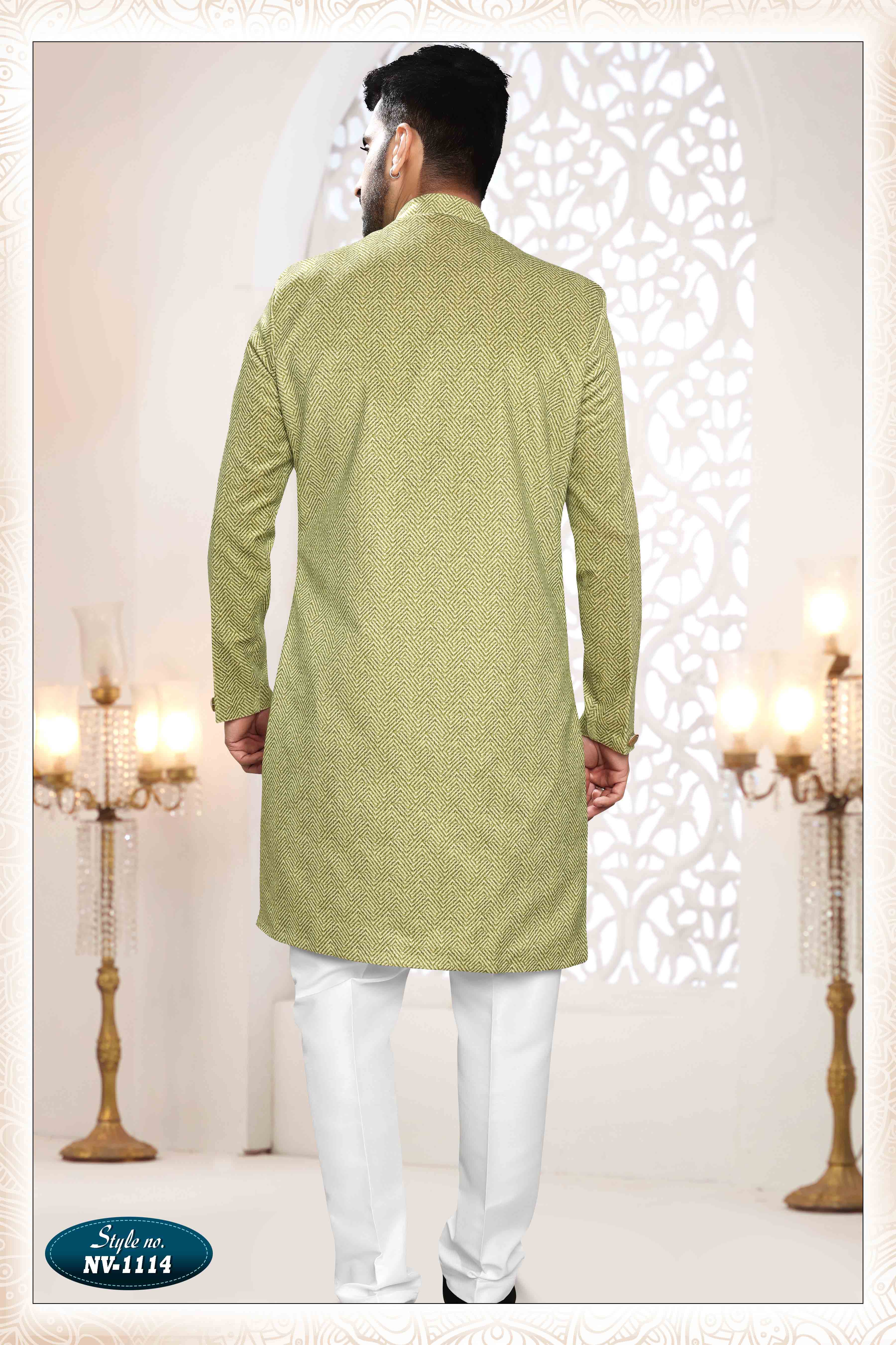 Woven SUEDE Sherwani in Grey