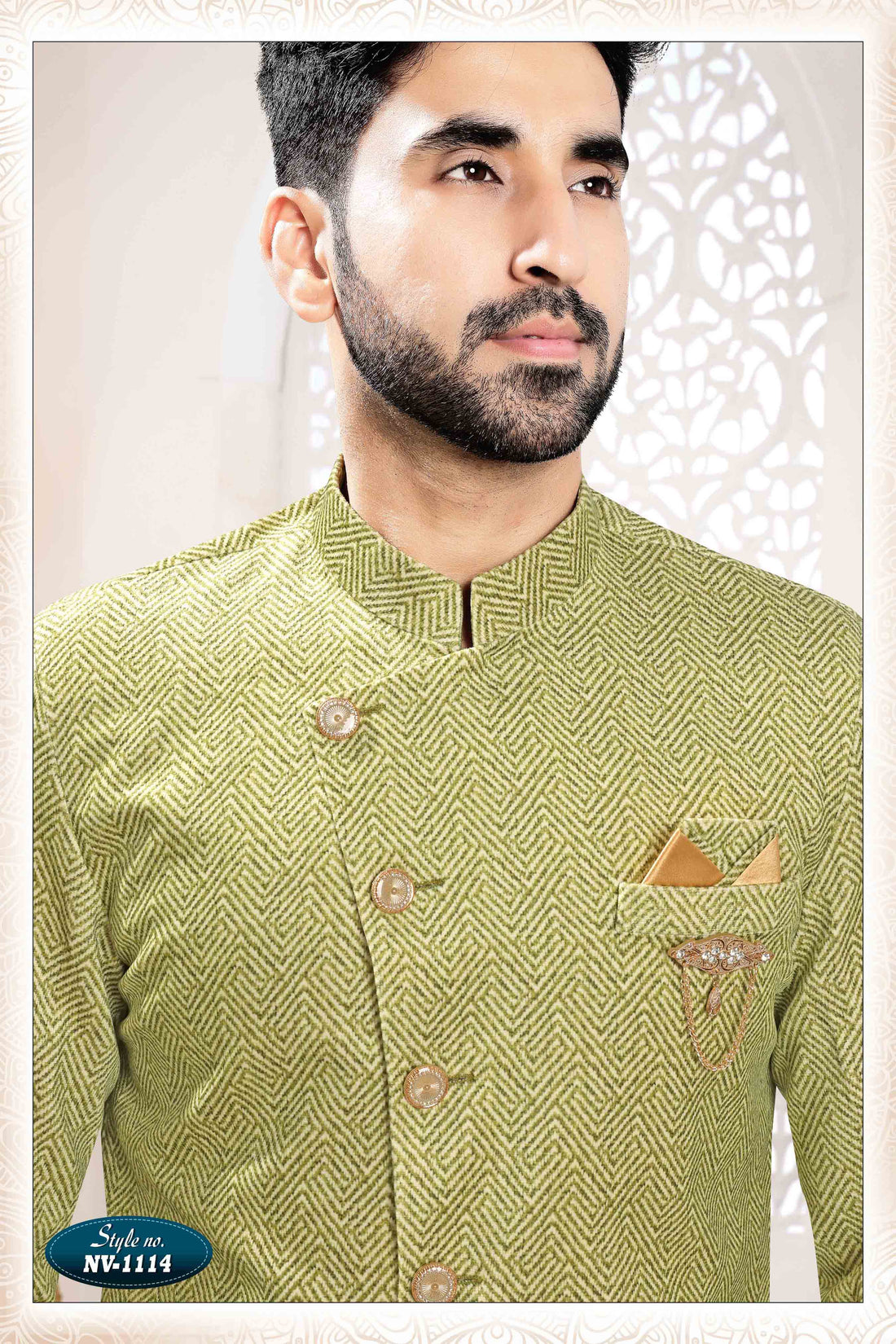 Woven SUEDE Sherwani in Grey