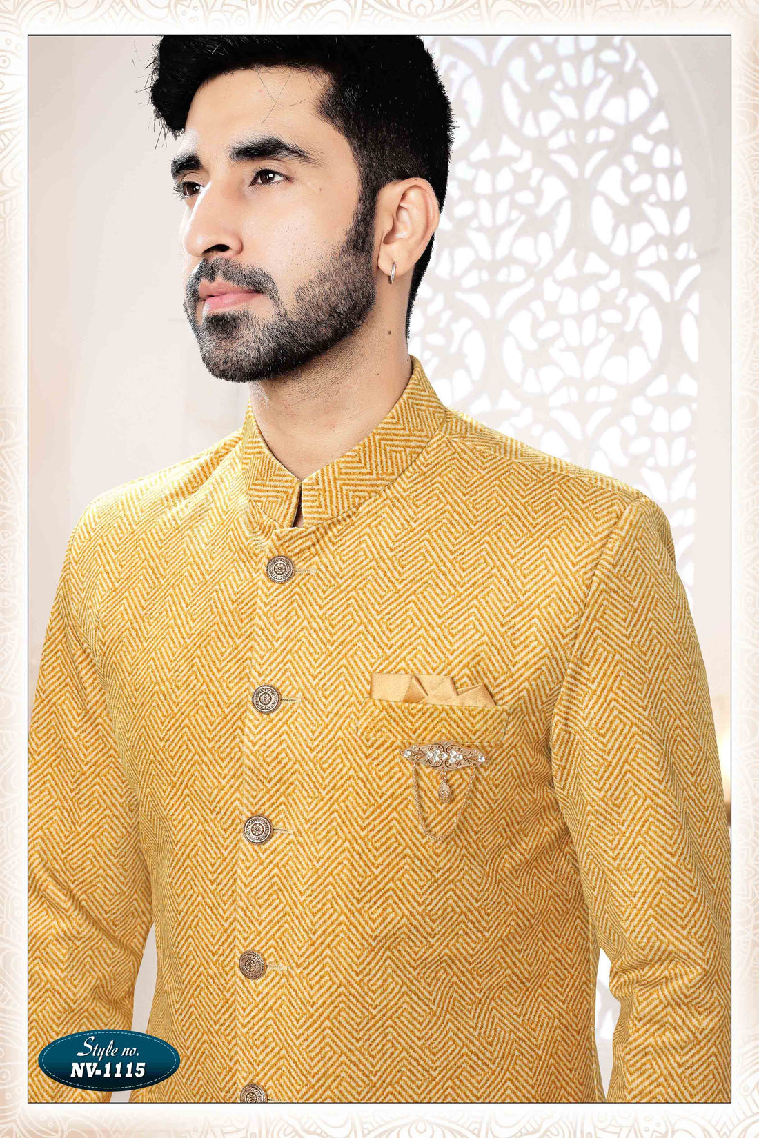 Woven SUEDE Sherwani in YELLOW