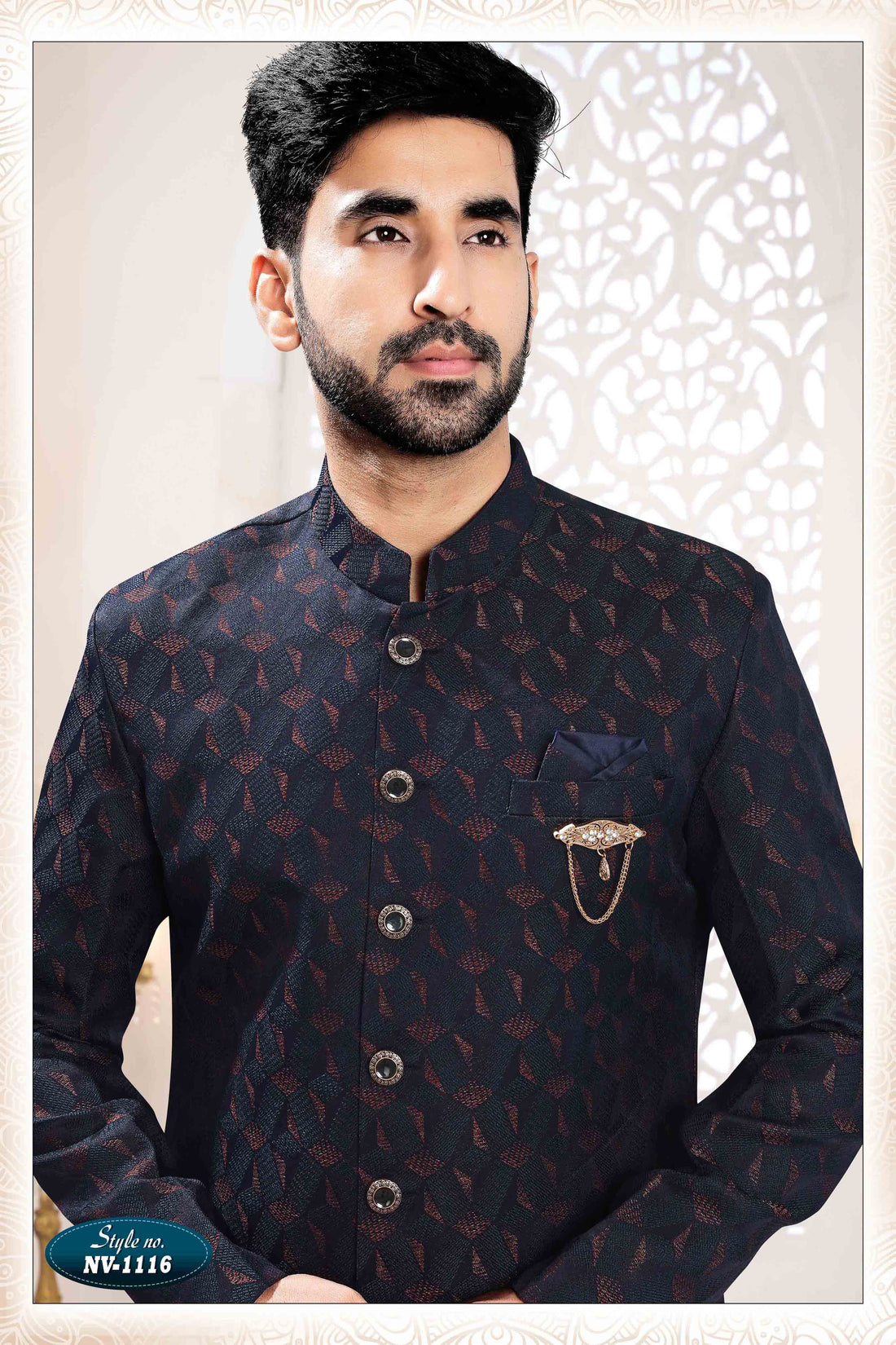 Woven Art Silk Jacquard Sherwani in Blue