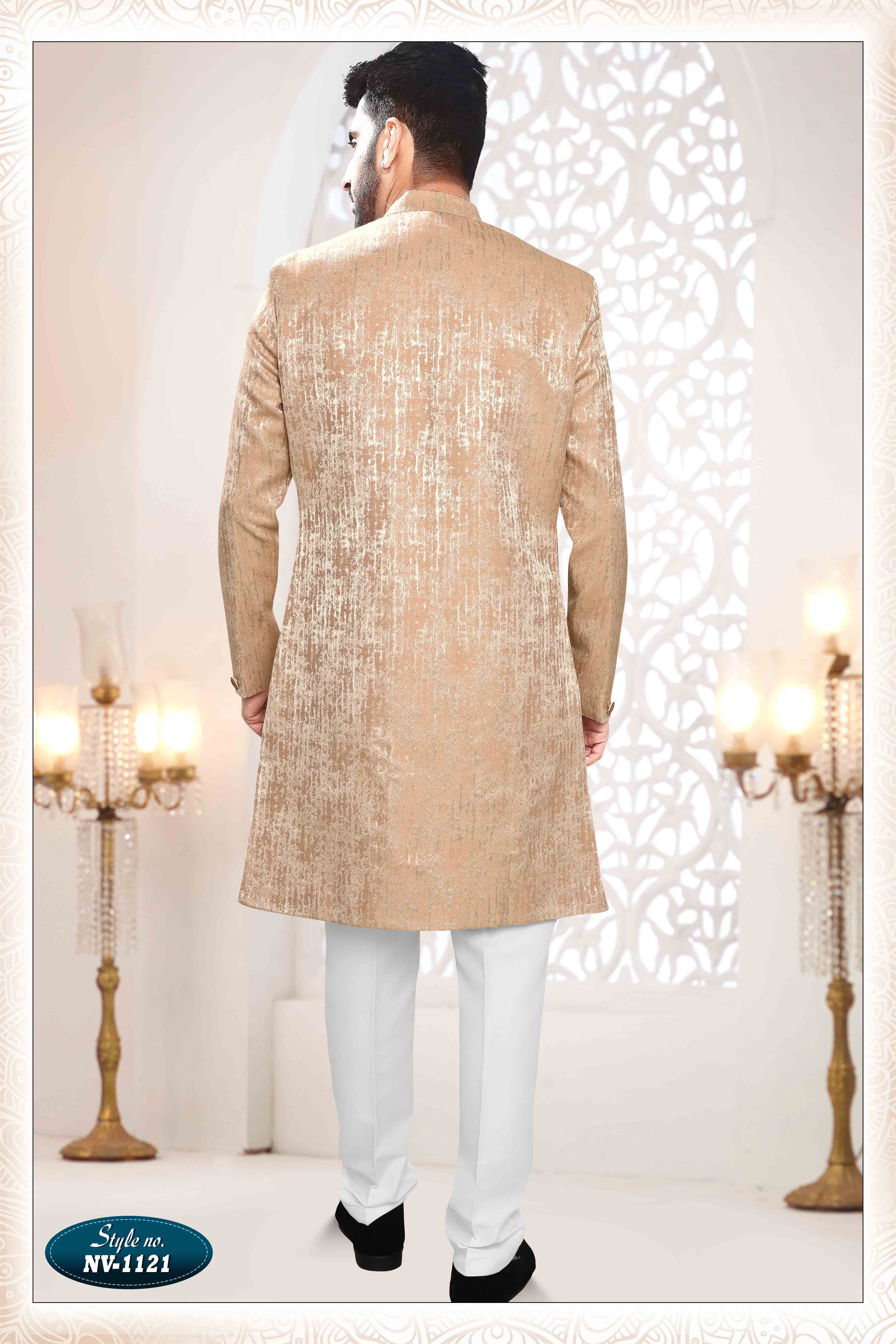 Woven Art Silk Jacquard Sherwani in PINK