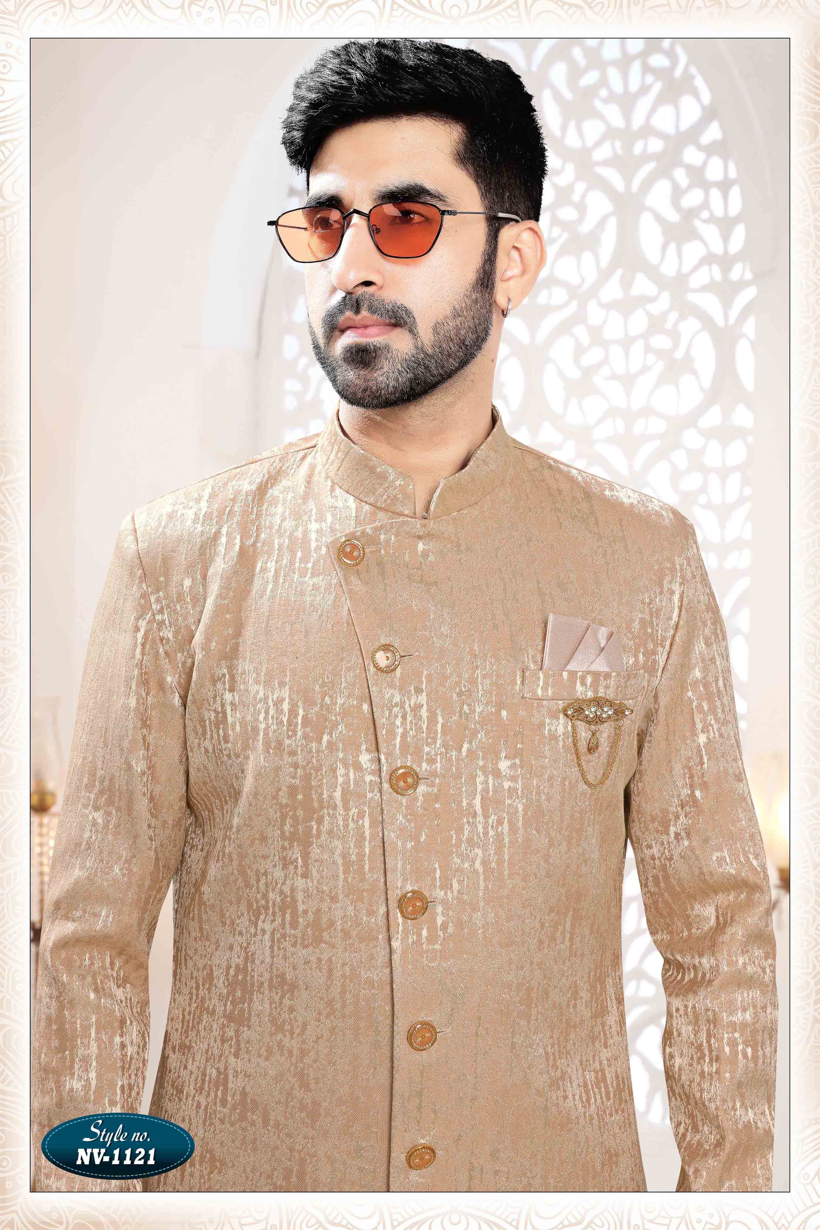 Woven Art Silk Jacquard Sherwani in PINK