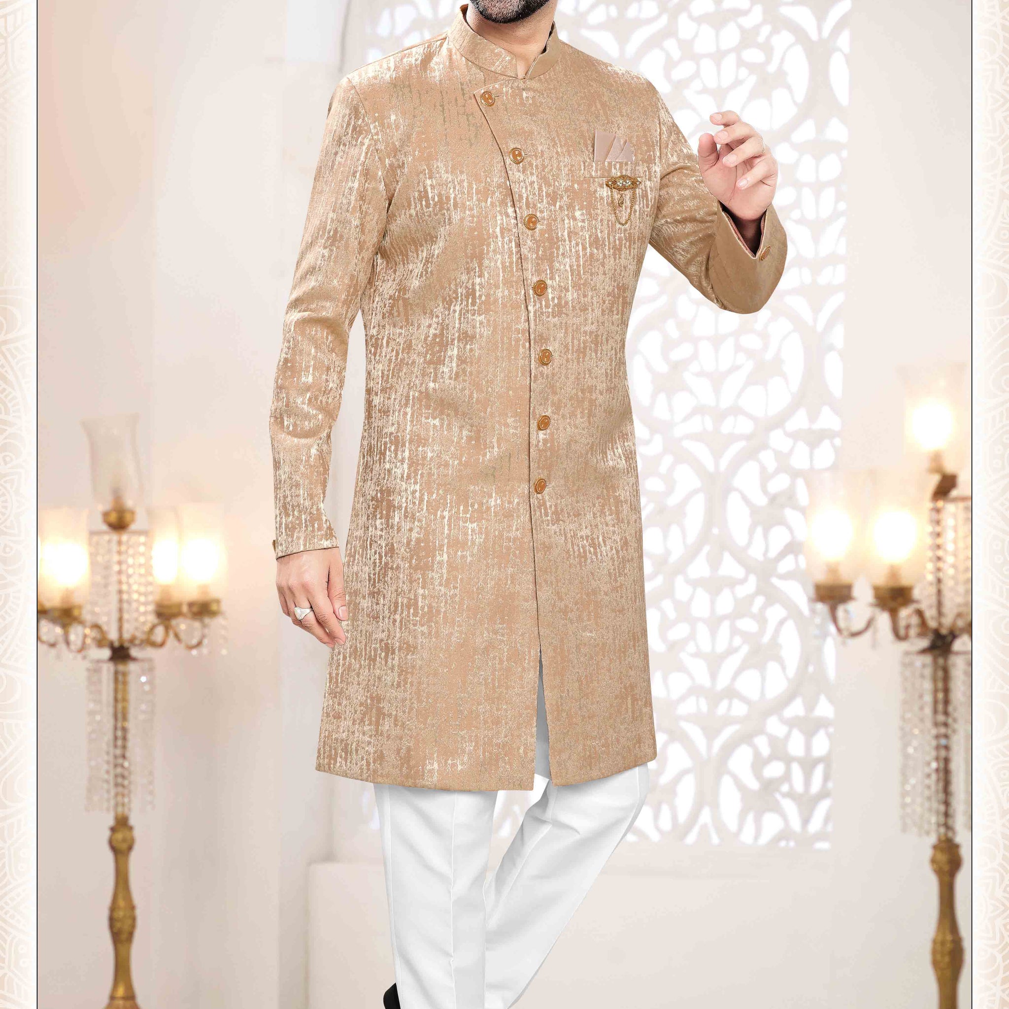 Woven Art Silk Jacquard Sherwani in PINK