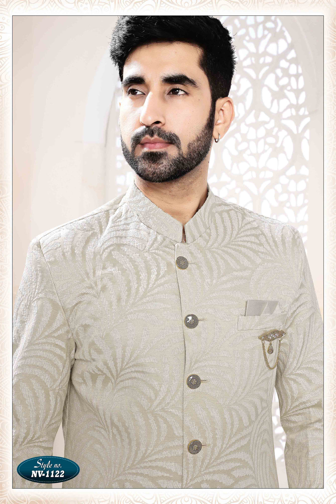 Woven Art Silk Jacquard Sherwani in GOLDEN