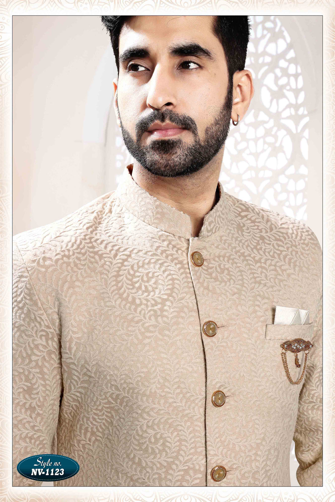 Woven Art Silk Jacquard Sherwani in GOLDEN