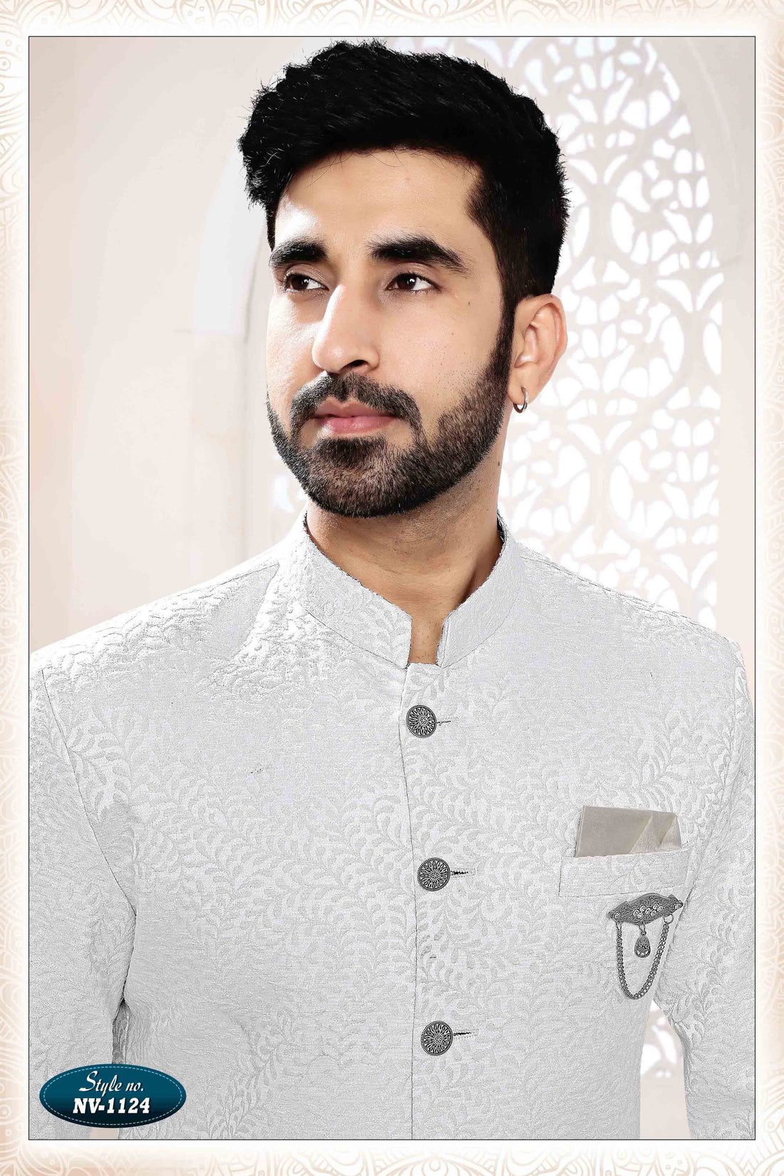 Woven Art Silk Jacquard Sherwani in WHITE