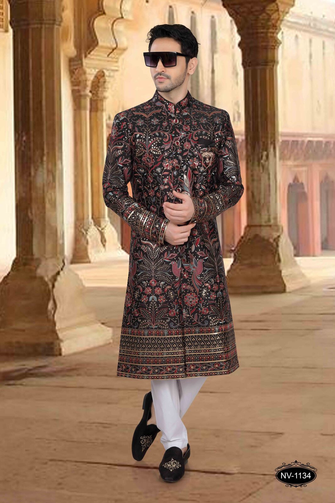 Heavy Thread and Sequence Embroidery All Over | Black Multi Color