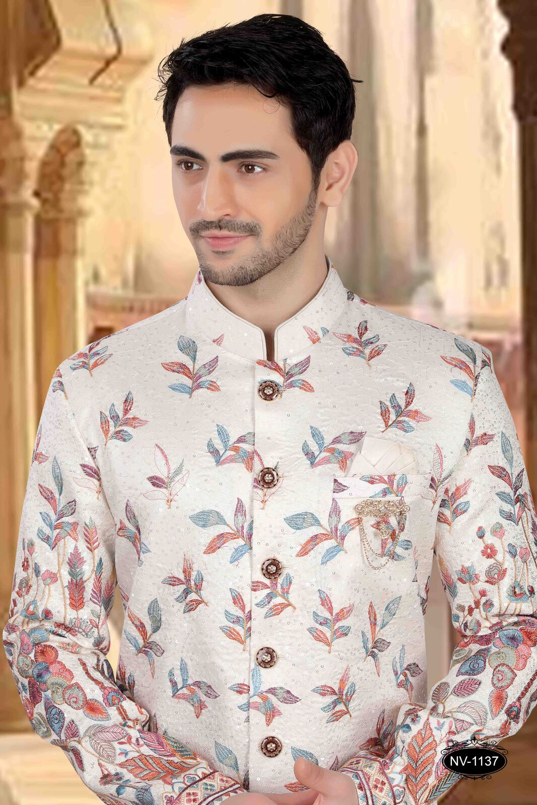 Heavy Thread and Sequence Embroidery All Over | Cream Multi Color