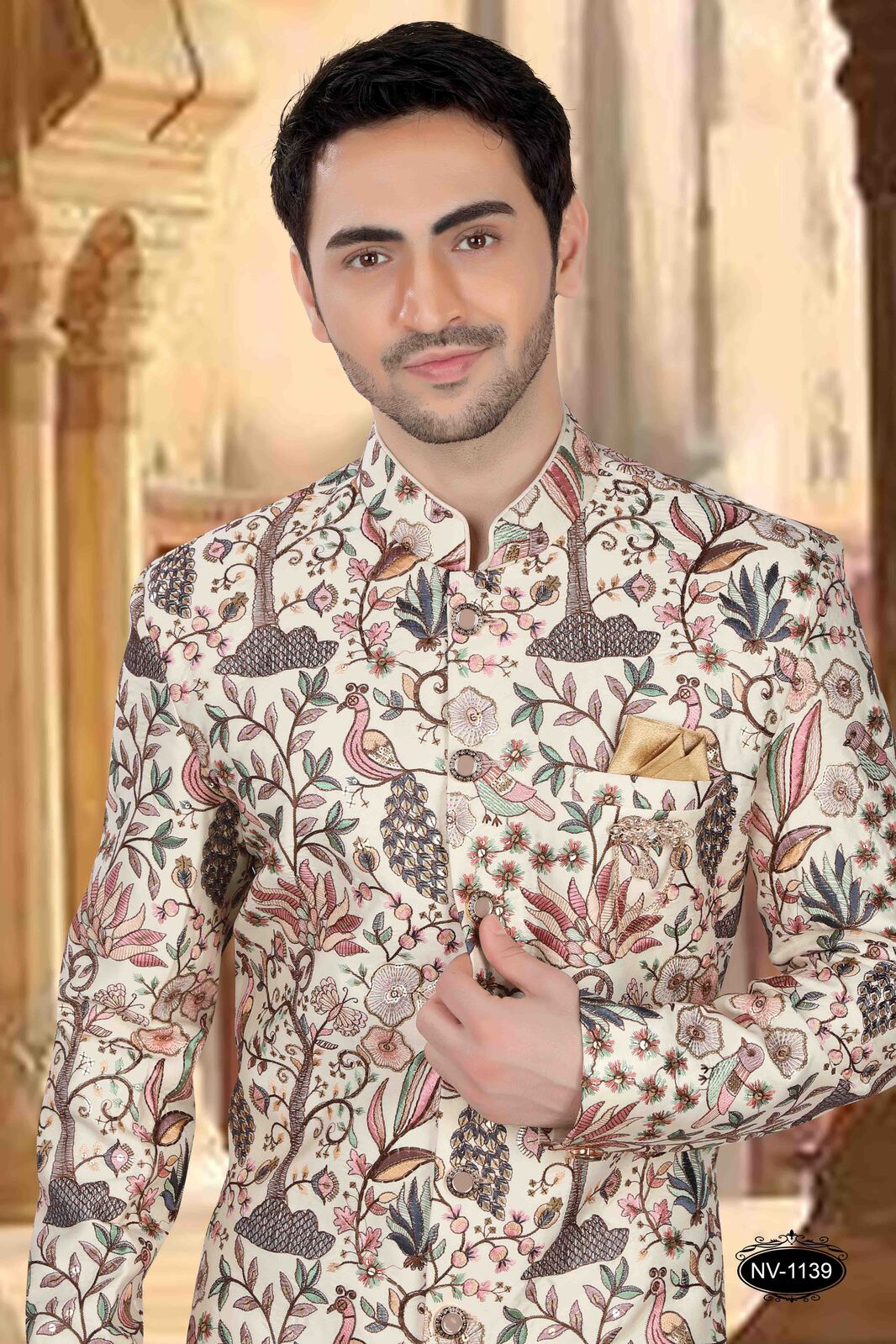 Heavy Thread and Sequence Embroidery All Over | Cream Multi Color | Malia Silk