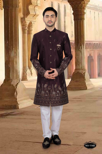Thread and Sequence Embroidery All Over | Malia Silk Wine