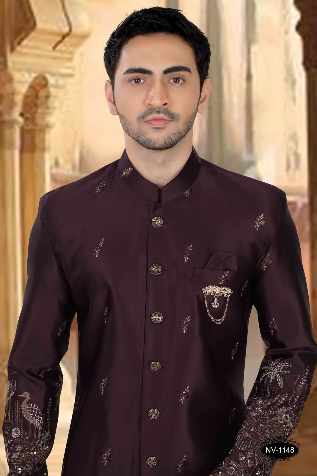 Thread and Sequence Embroidery All Over | Malia Silk Wine