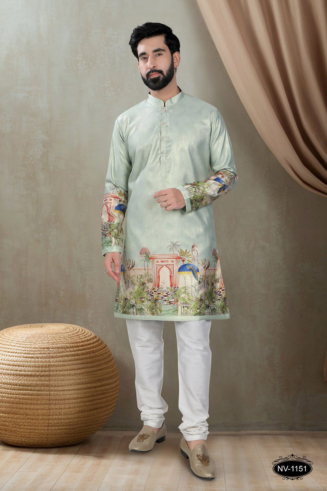 DESIGNER PANEL GREEN KURTA WITH ASTER FOR ALL ETHNIC EVENTS