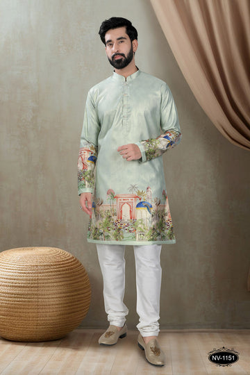 DESIGNER PANEL GREEN KURTA WITH ASTER FOR ALL ETHNIC EVENTS