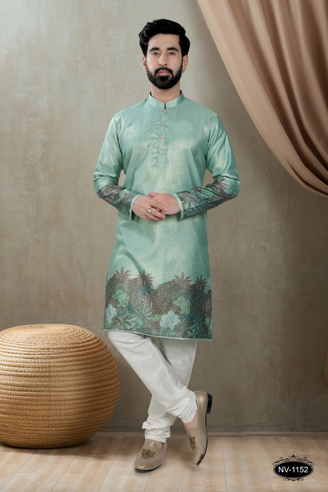 DESIGNER PANEL BLUISH-GREEN KURTA WITH ASTER FOR ALL ETHNIC EVENTS