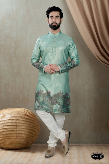 DESIGNER PANEL BLUISH-GREEN KURTA WITH ASTER FOR ALL ETHNIC EVENTS
