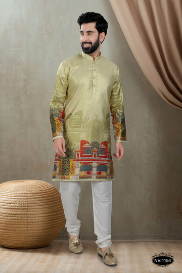 DESIGNER PANEL GREEN KURTA WITH ASTER FOR ALL ETHNIC EVENTS
