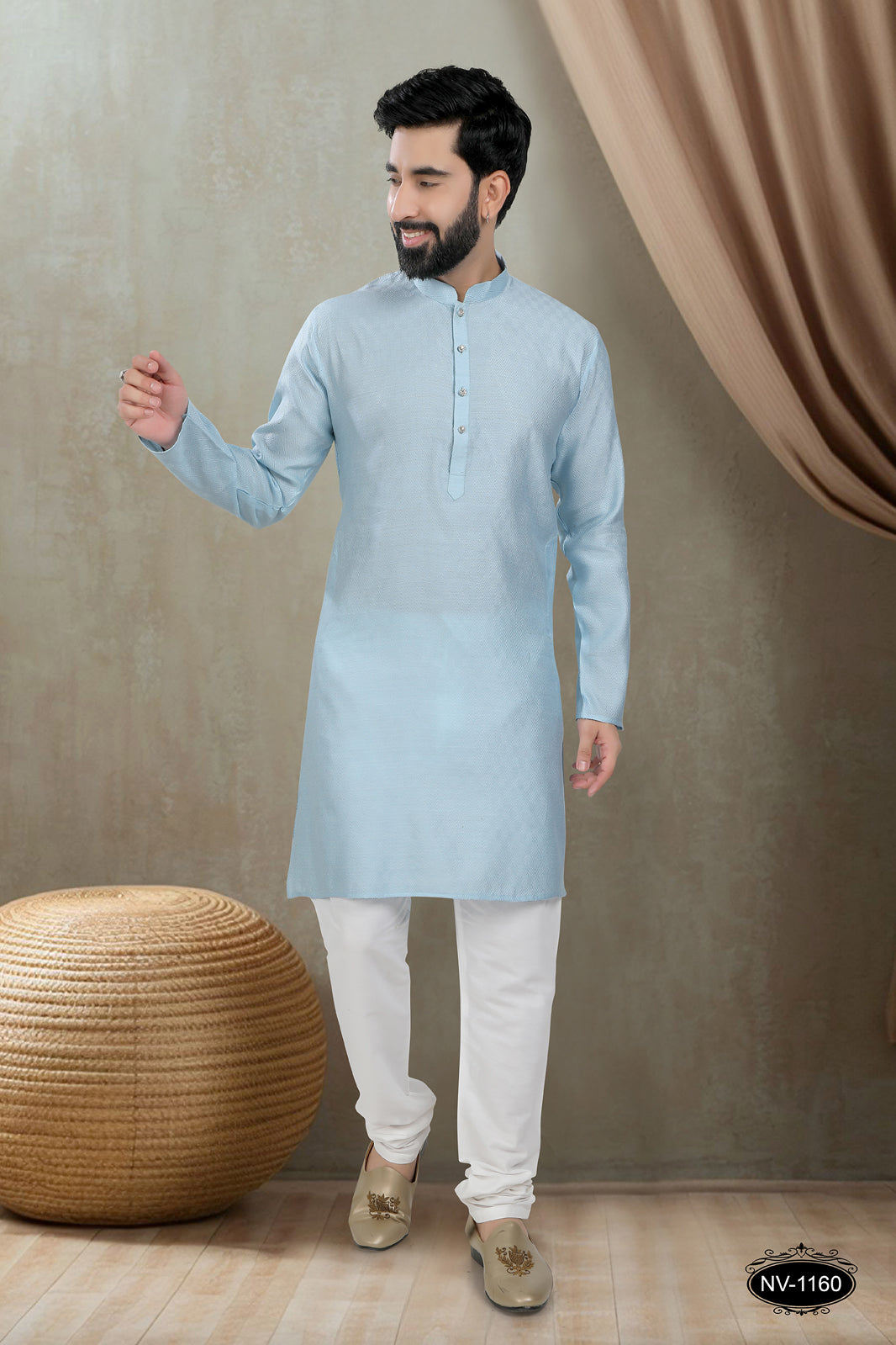BLUE KURTA WITH GEOMETRIC DESIGN FOR ALL ETHNIC EVENTS