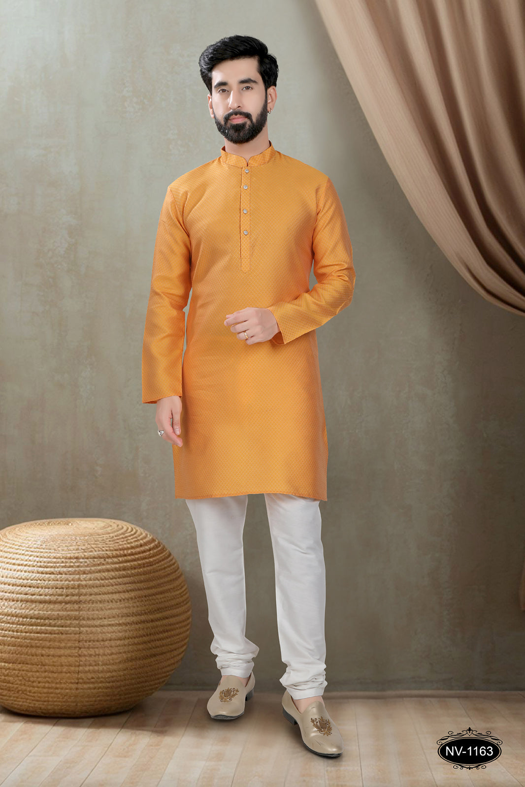 ORANGE KURTA WITH GEOMETRIC DESIGN FOR ALL ETHNIC EVENTS