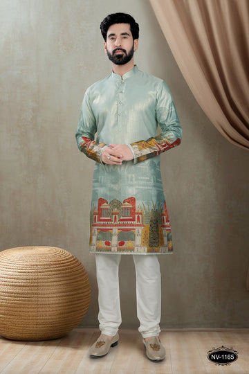 DESIGNER PANEL GREEN KURTA WITH ASTER FOR ALL ETHNIC EVENTS