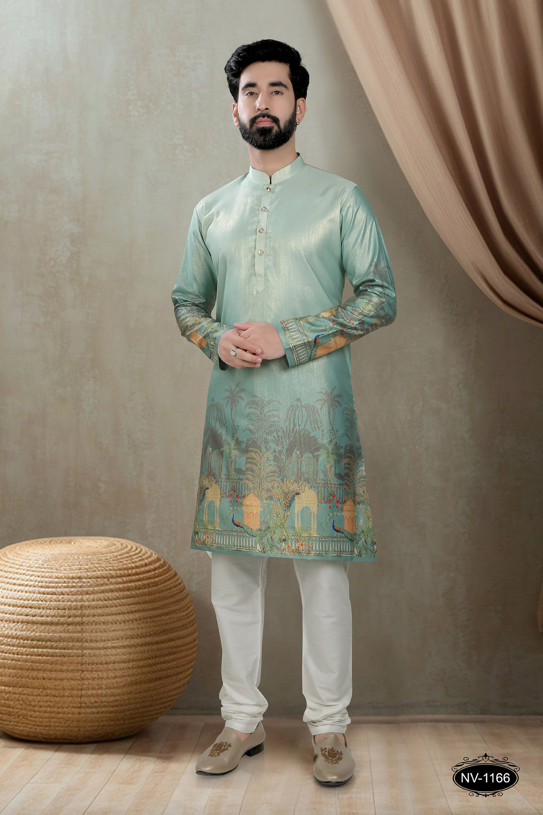 DESIGNER PANEL GREEN KURTA WITH ASTER FOR ALL ETHNIC EVENTS