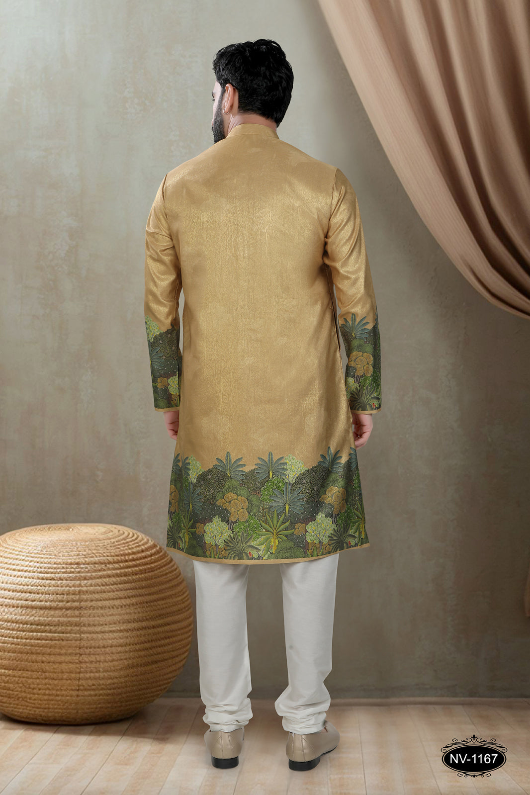 DESIGNER PANEL GOLD KURTA WITH ASTER FOR ALL ETHNIC EVENTS