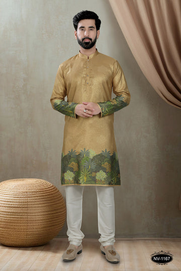 DESIGNER PANEL GOLD KURTA WITH ASTER FOR ALL ETHNIC EVENTS
