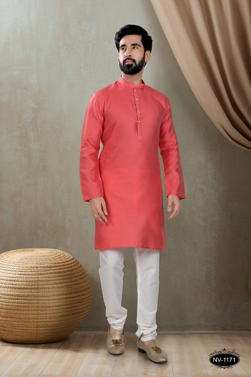 RED KURTA WITH GEOMETRIC DESIGN FOR ALL ETHNIC EVENTS