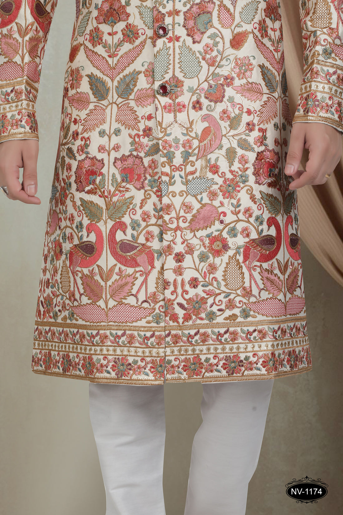 MULTI-TONE FLORAL PANEL SHERWANI SET FOR EVERY CEREMONIES