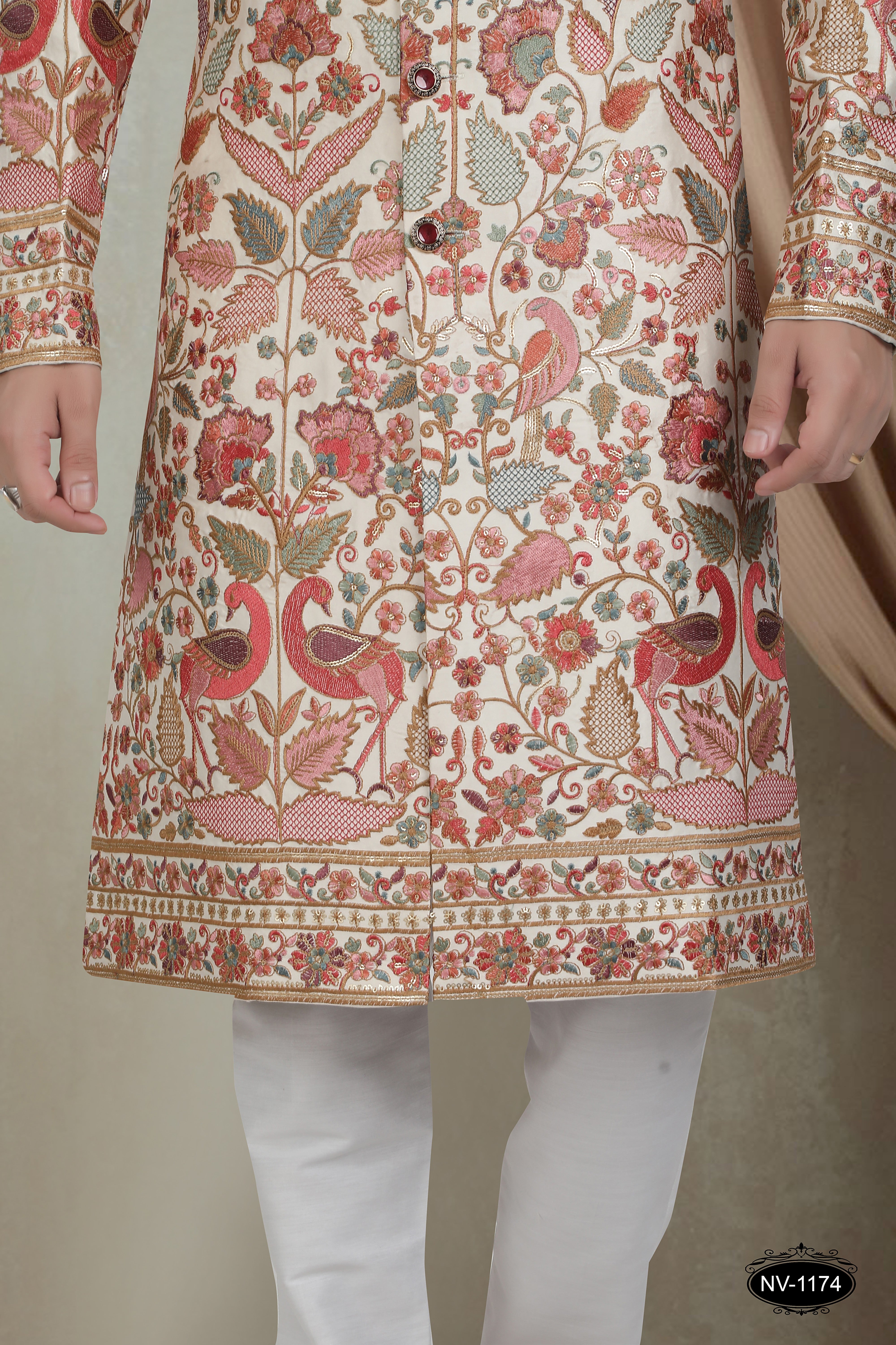 MULTI-TONE FLORAL PANEL SHERWANI SET FOR EVERY CEREMONIES