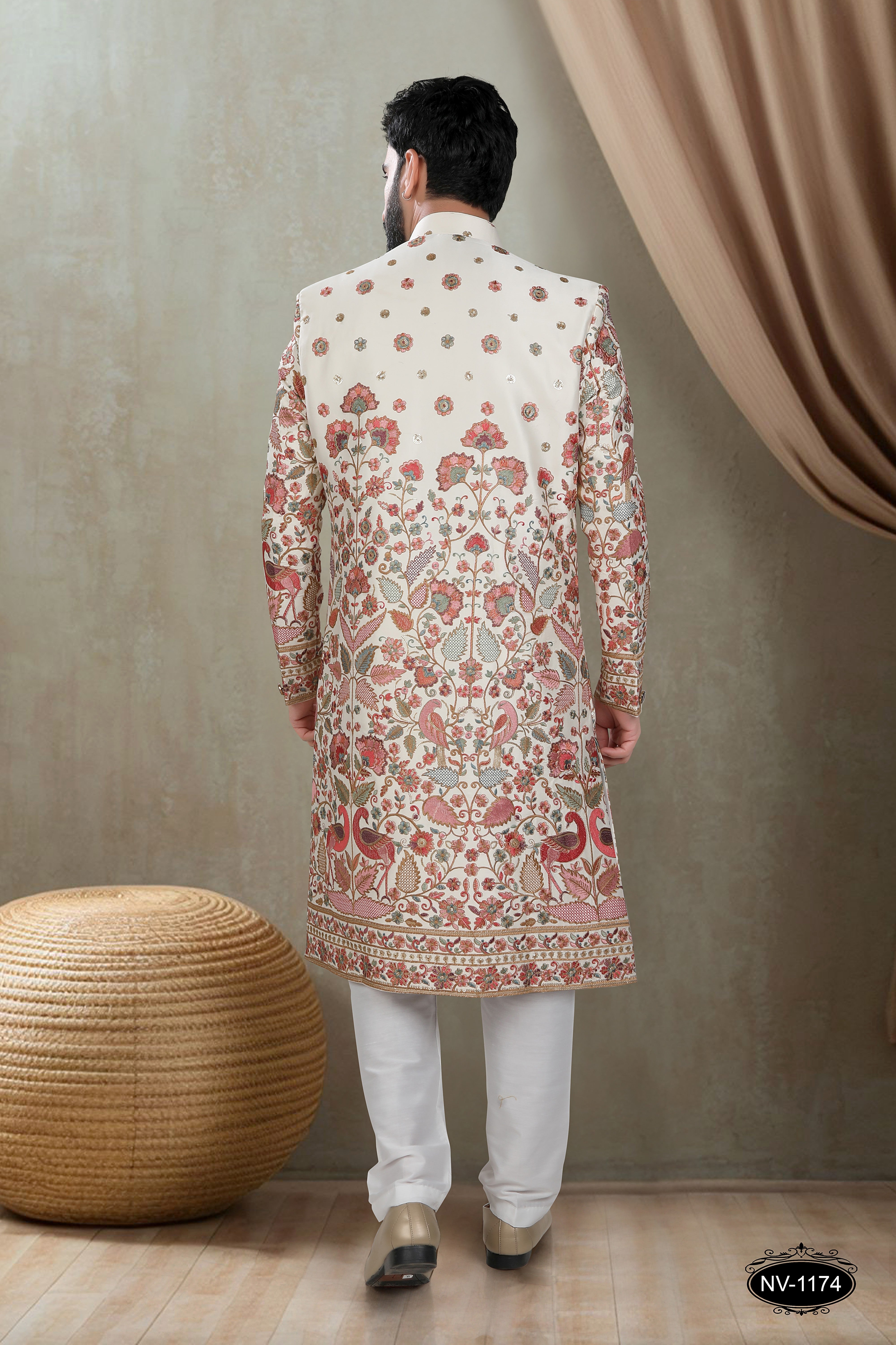 MULTI-TONE FLORAL PANEL SHERWANI SET FOR EVERY CEREMONIES