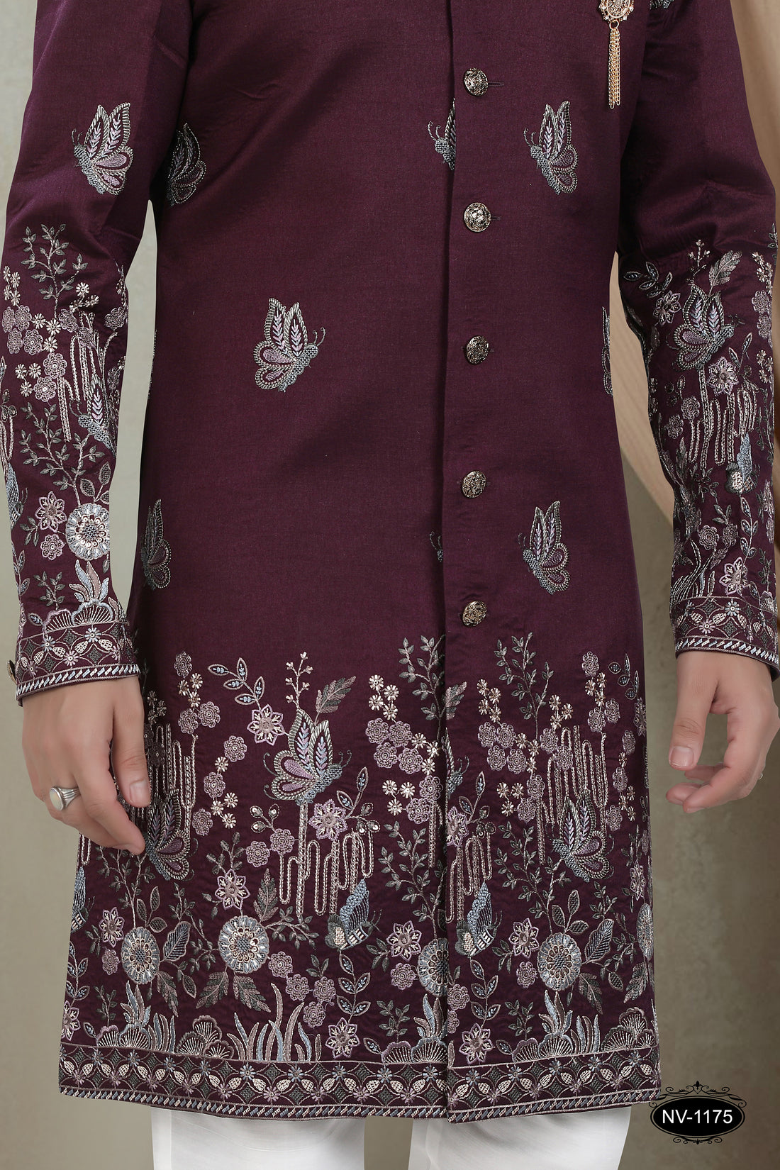 WINE TONE INDO-WESTERN SET WITH HEAVY PANEL EMBROIDERY FOR EVERY WEDDING