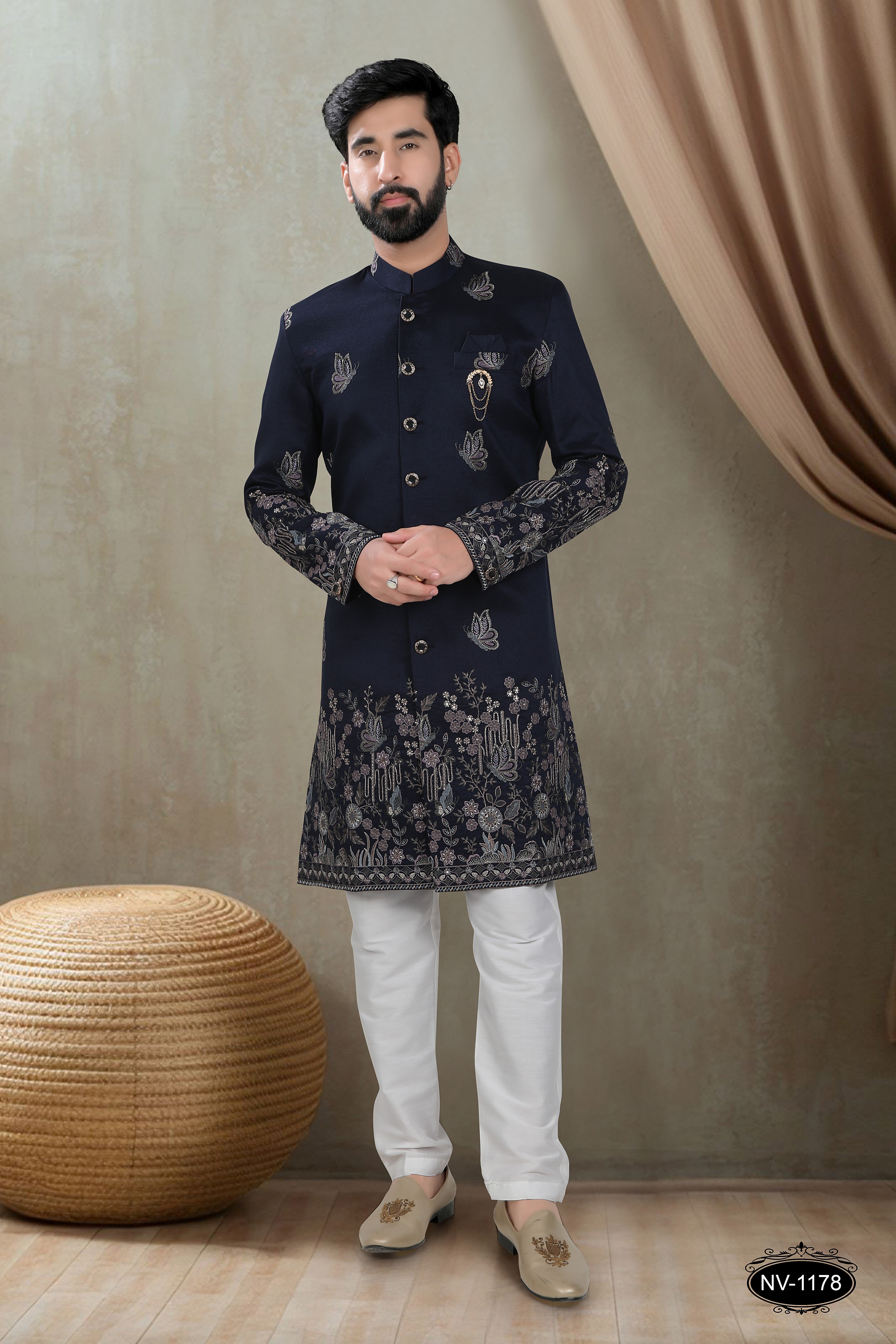 BLUE TONE INDO-WESTERN SET WITH HEAVY PANEL EMBROIDERY