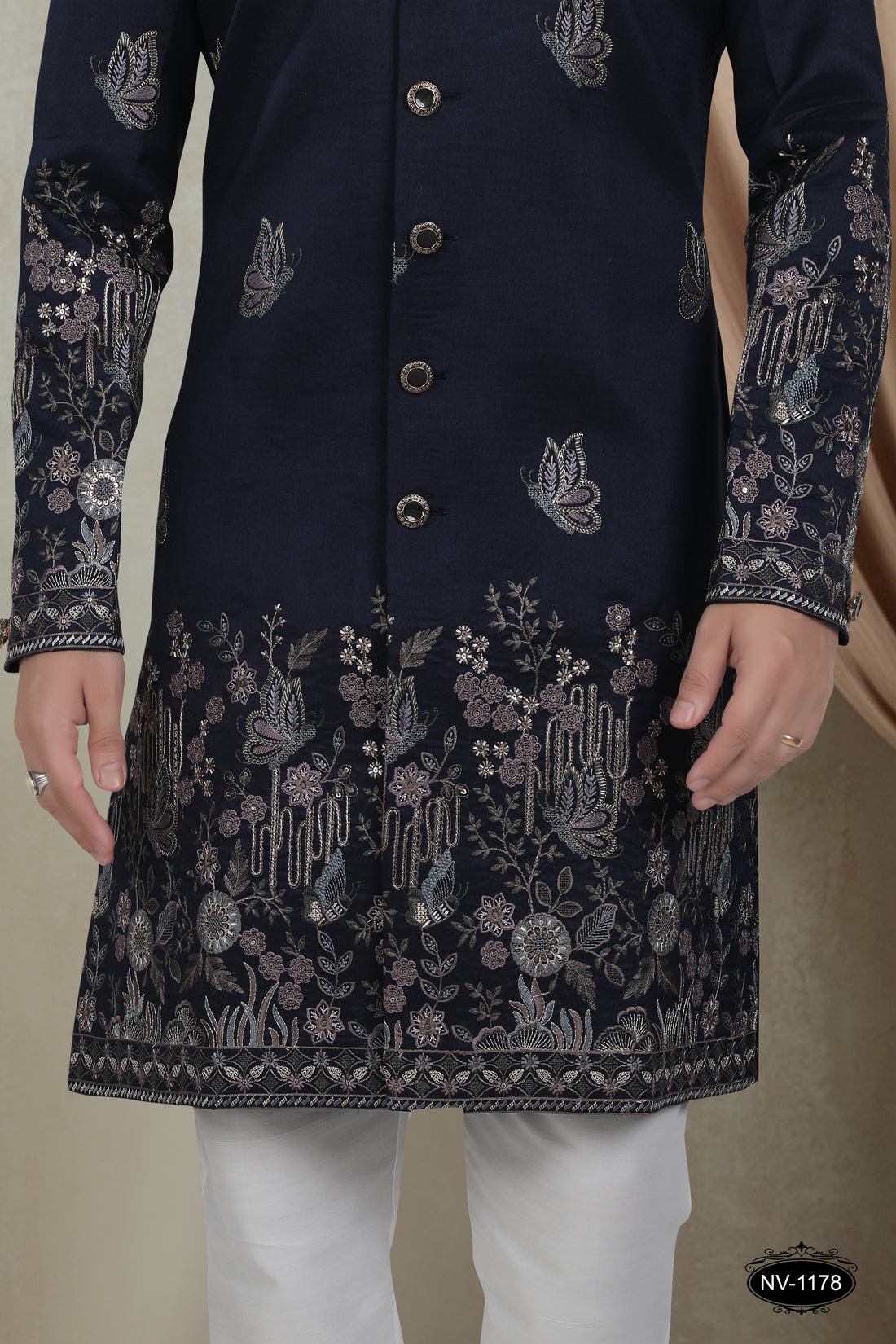 BLUE TONE INDO-WESTERN SET WITH HEAVY PANEL EMBROIDERY