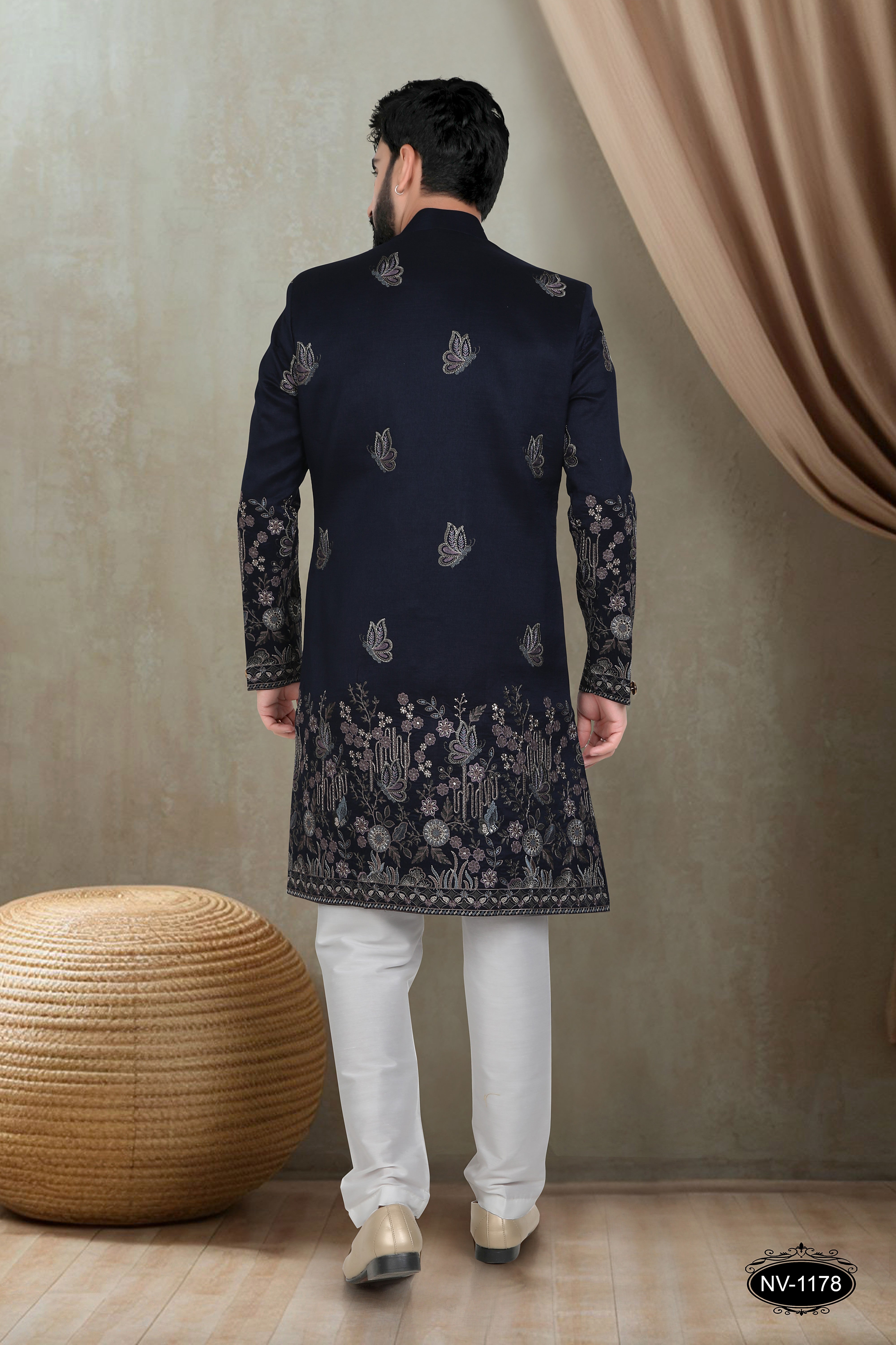 BLUE TONE INDO-WESTERN SET WITH HEAVY PANEL EMBROIDERY