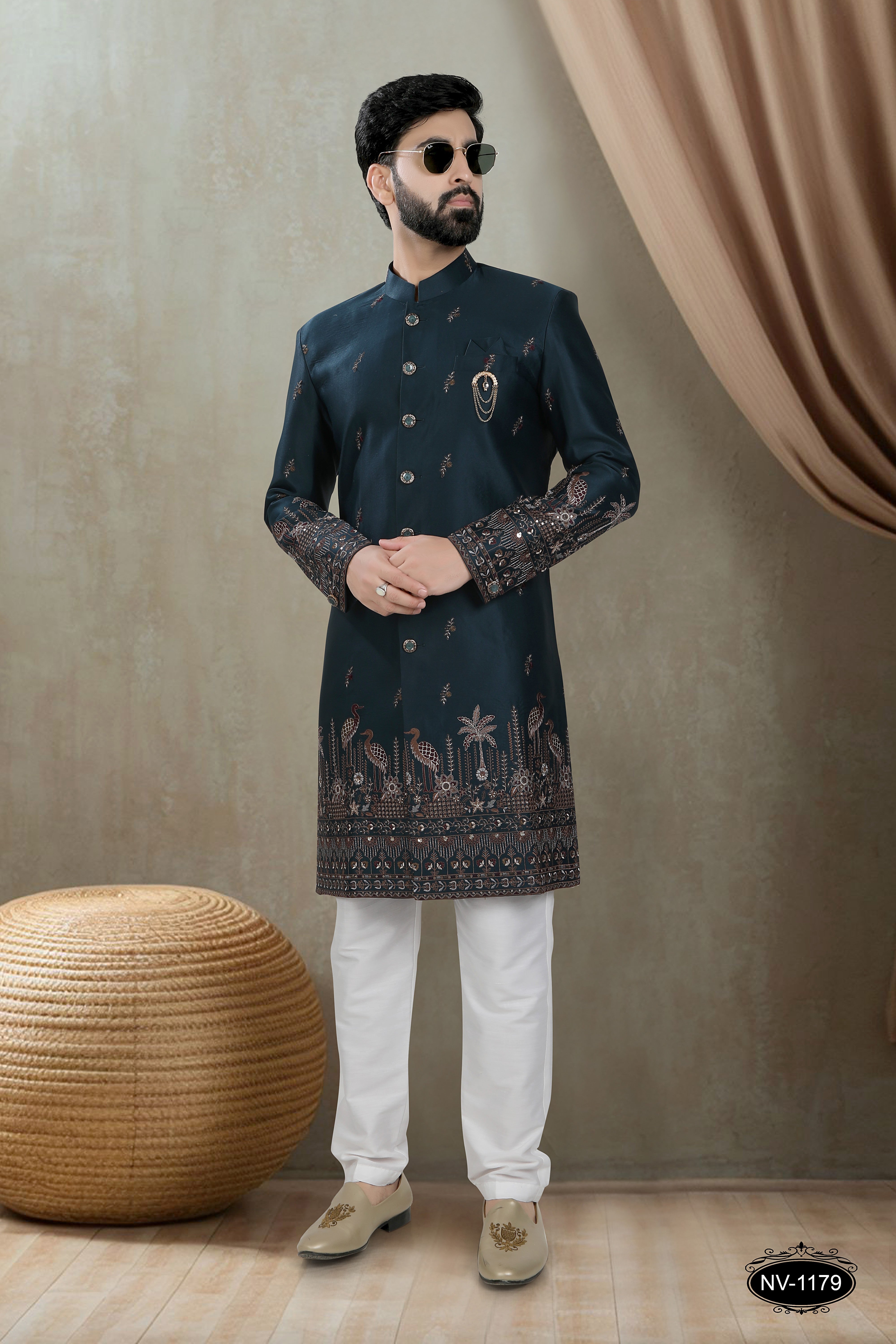 BLUE TONE INDO-WESTERN SET WITH HEAVY PANEL EMBROIDERY