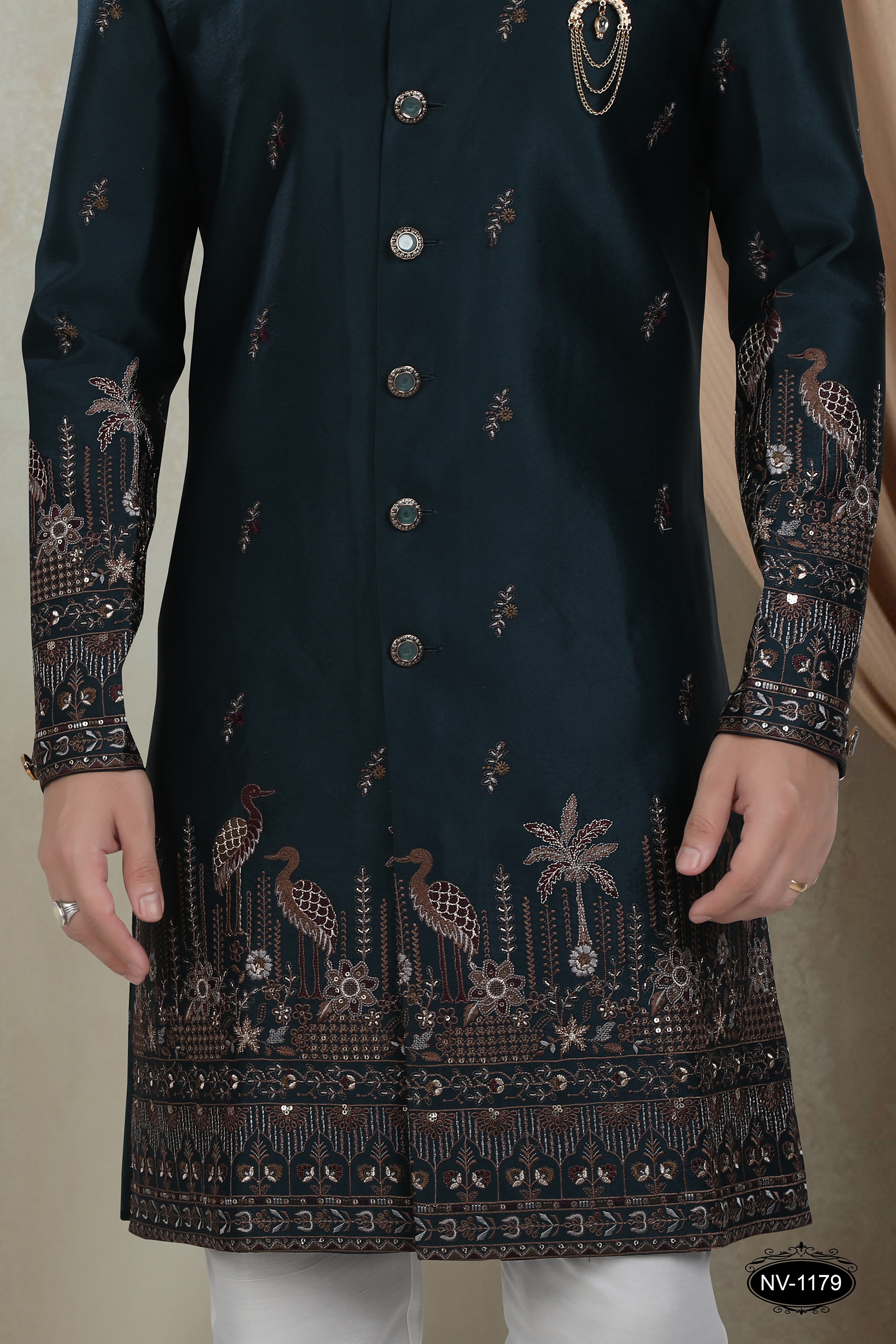 BLUE TONE INDO-WESTERN SET WITH HEAVY PANEL EMBROIDERY