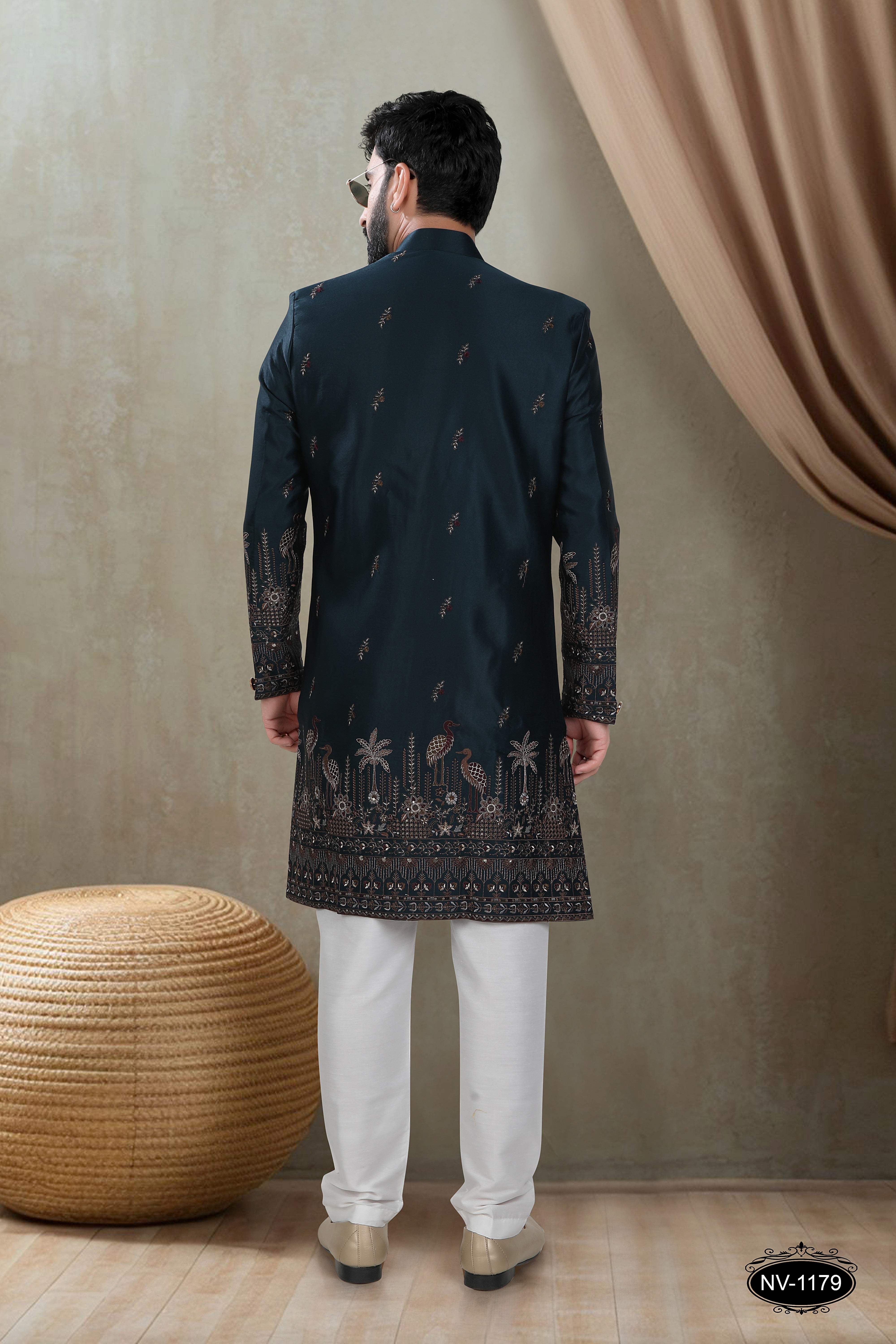 BLUE TONE INDO-WESTERN SET WITH HEAVY PANEL EMBROIDERY